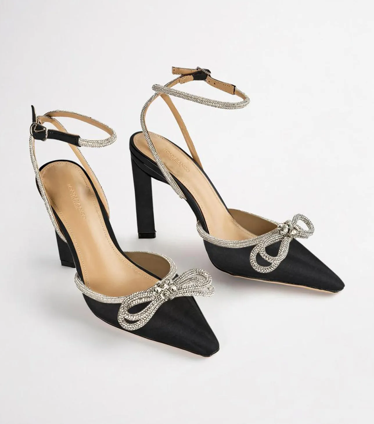Elsie Black Satin Heels