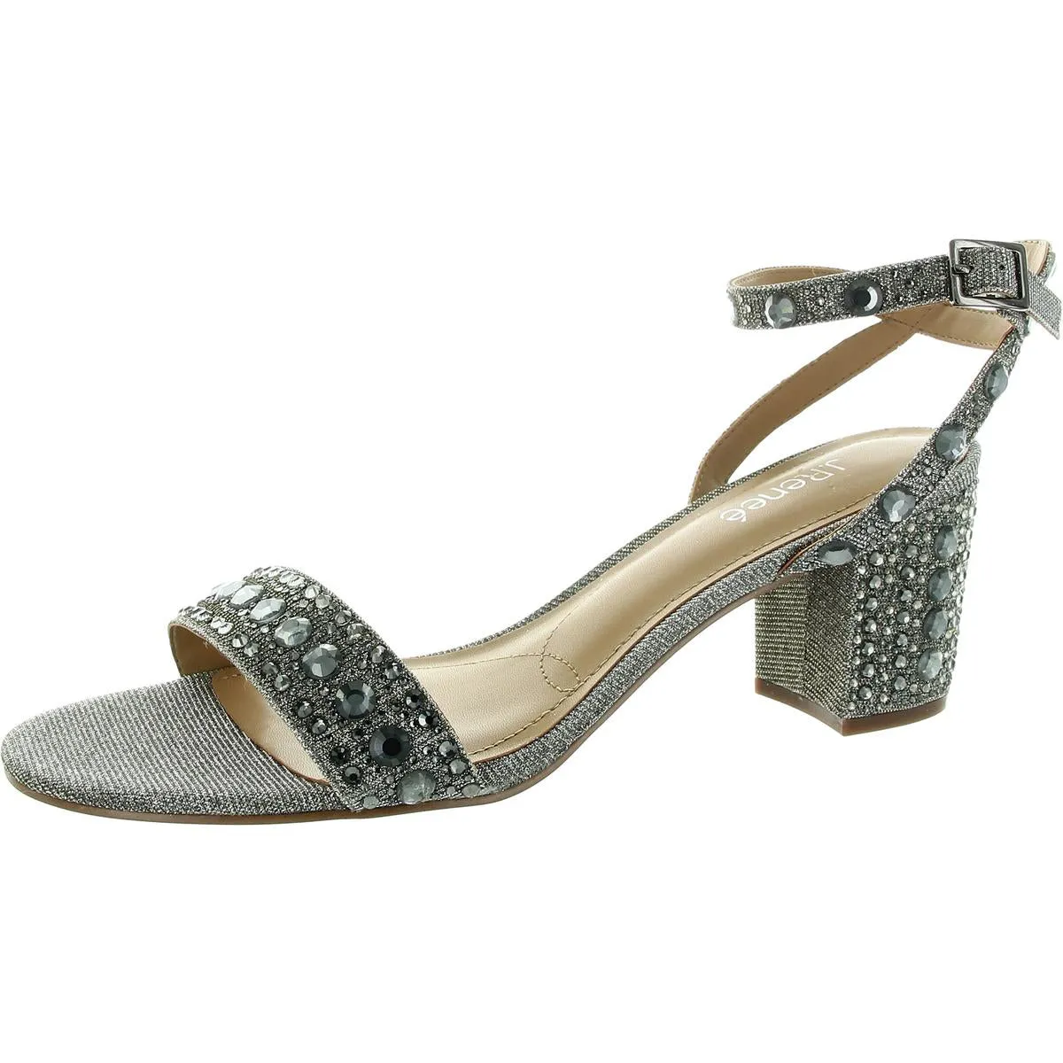 Evelina Womens Rhinestone Metallic Block Heels