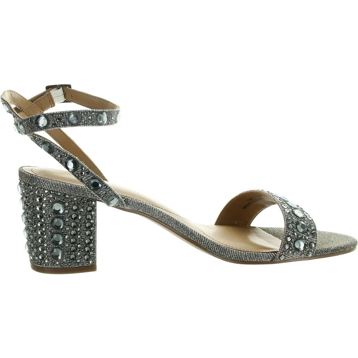 Evelina Womens Rhinestone Metallic Block Heels