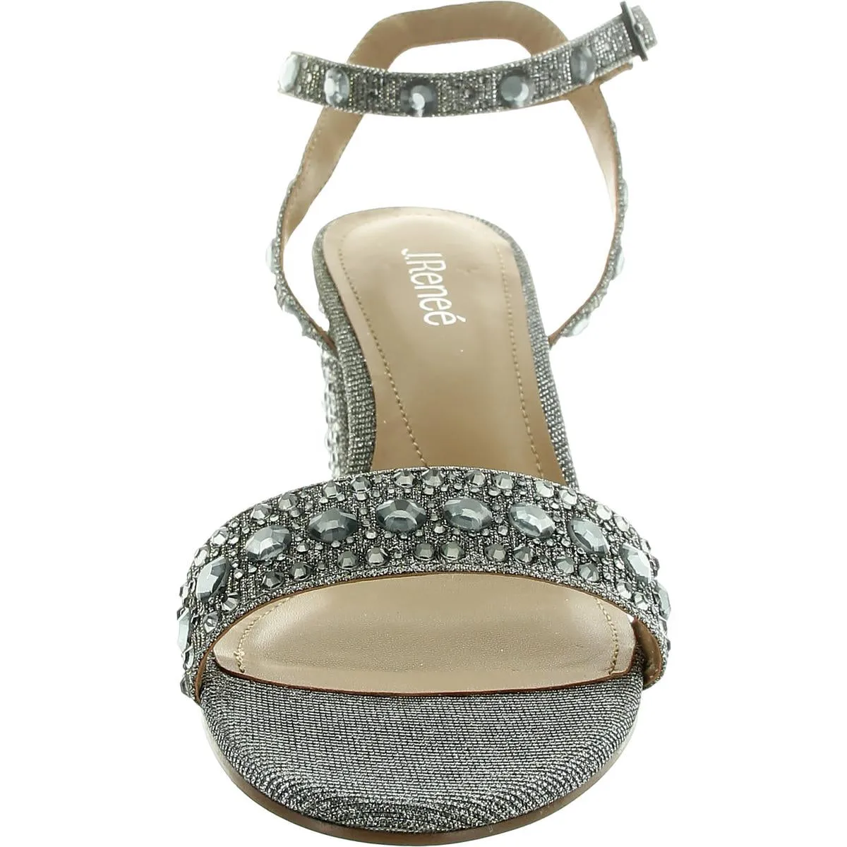 Evelina Womens Rhinestone Metallic Block Heels