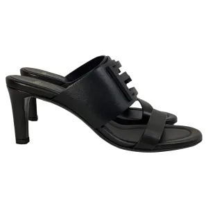 Fendi Baguette Slide Sandal Heels in Black Leather