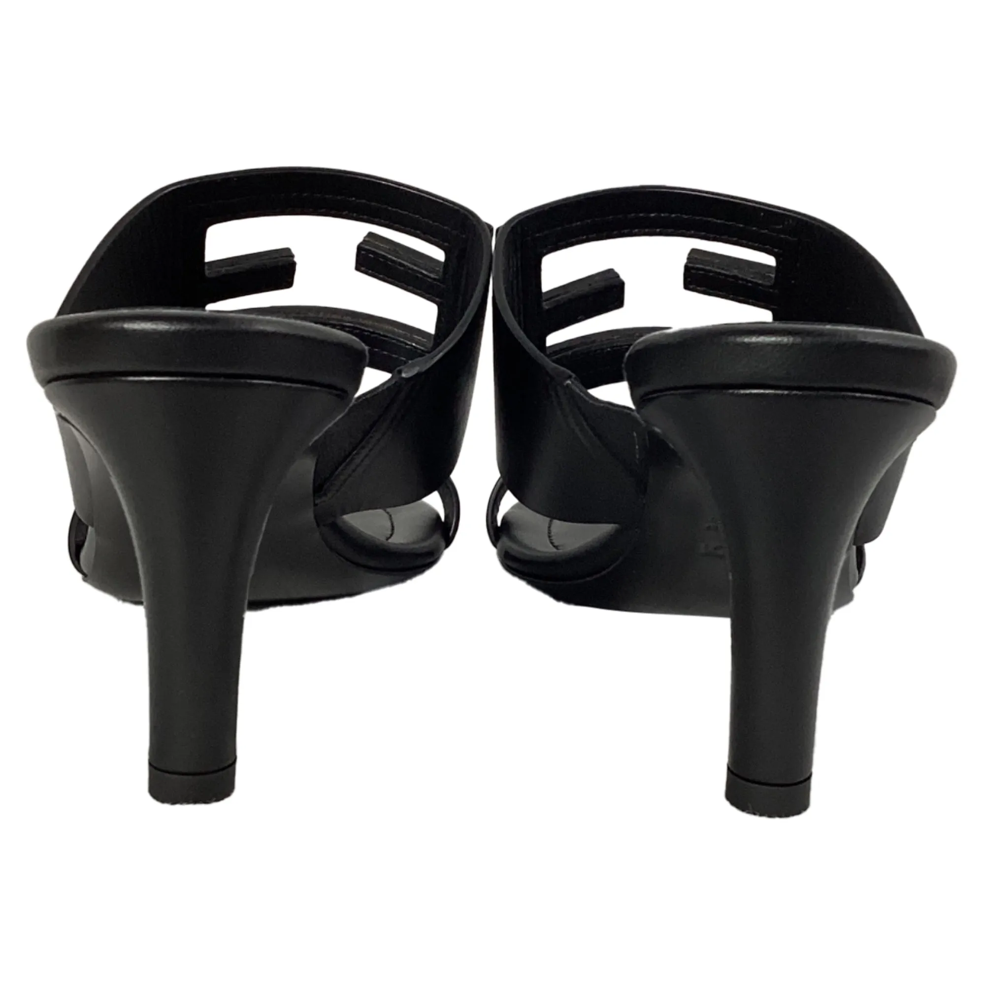 Fendi Baguette Slide Sandal Heels in Black Leather