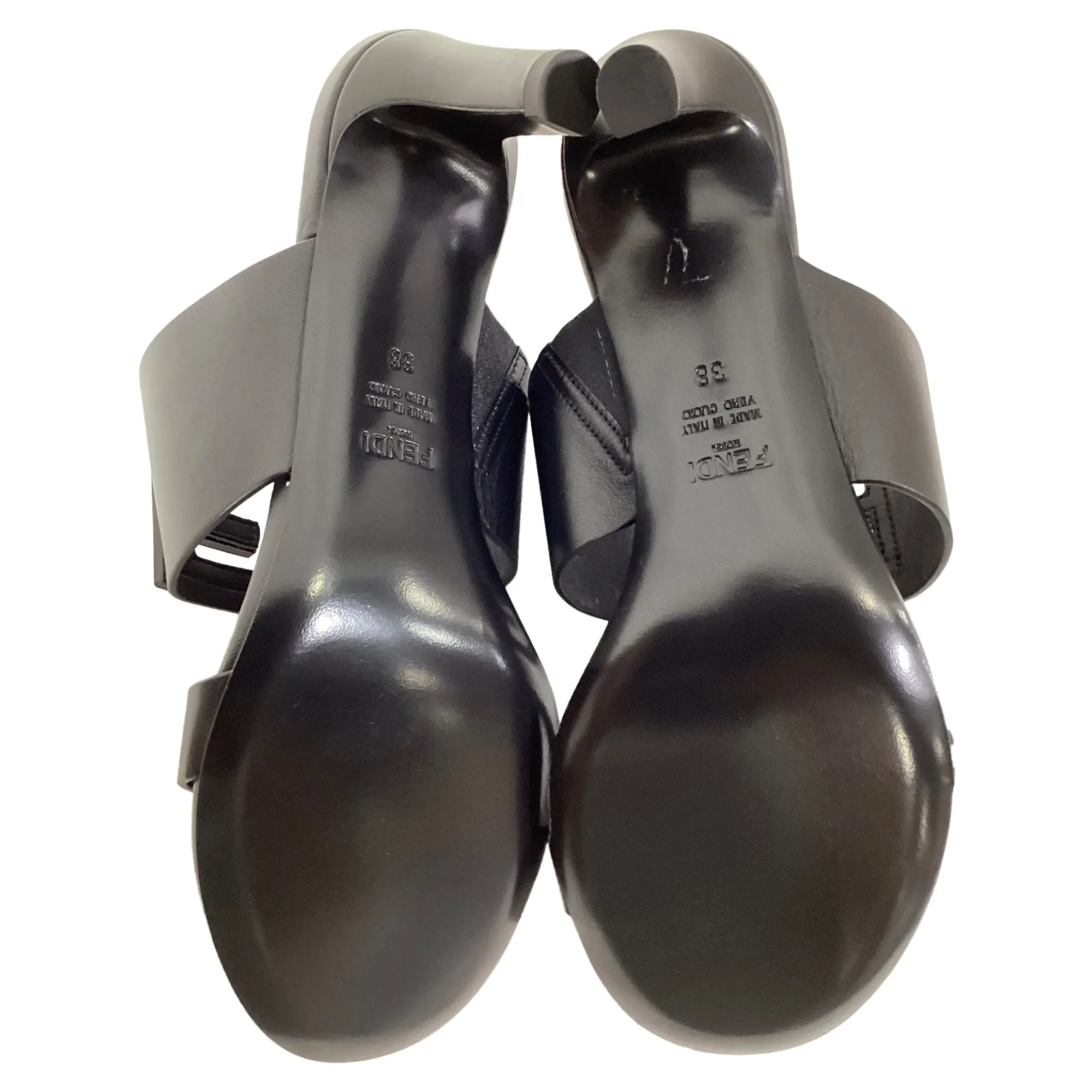 Fendi Baguette Slide Sandal Heels in Black Leather