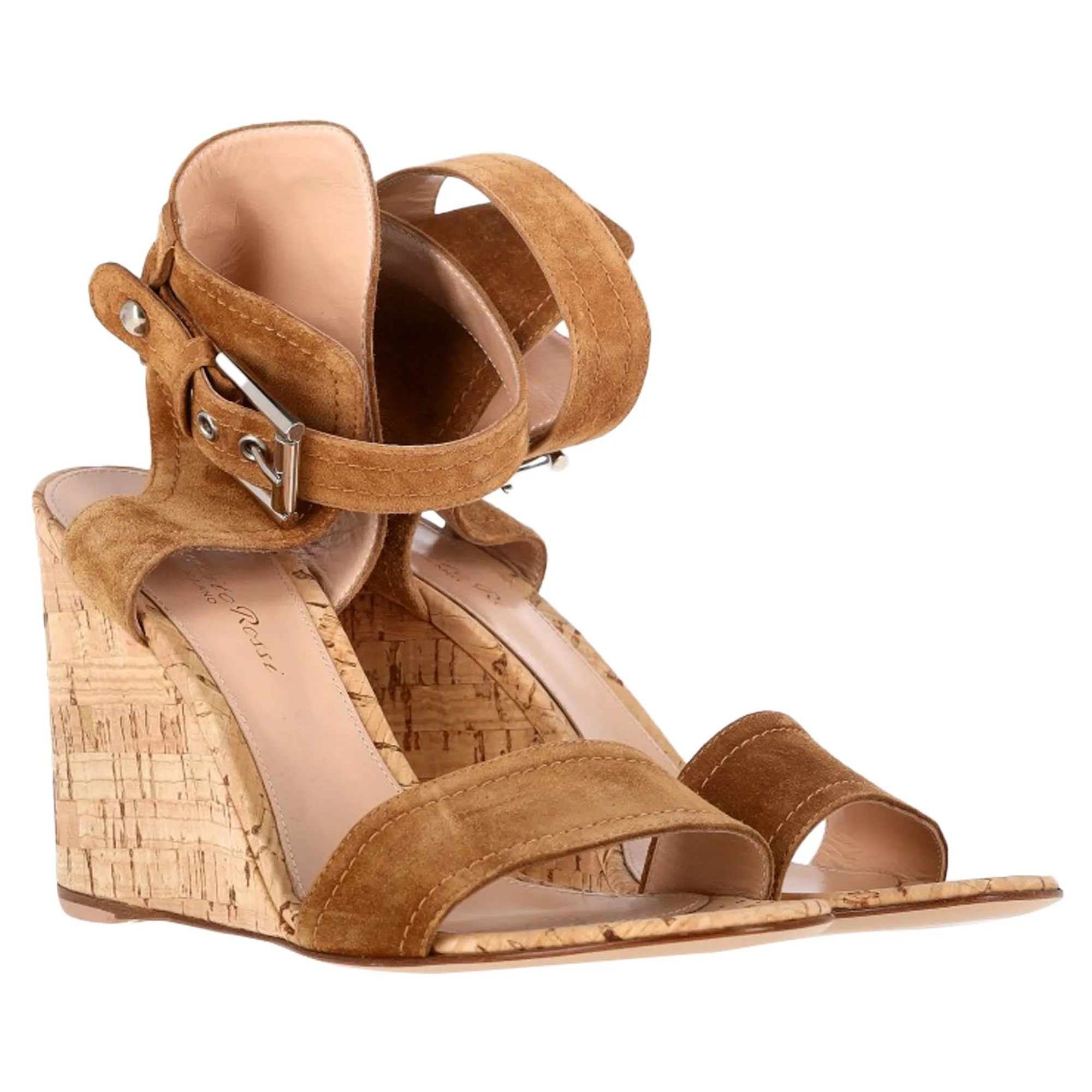 Gianvito Rossi Portofino Wedge in Brown Suede