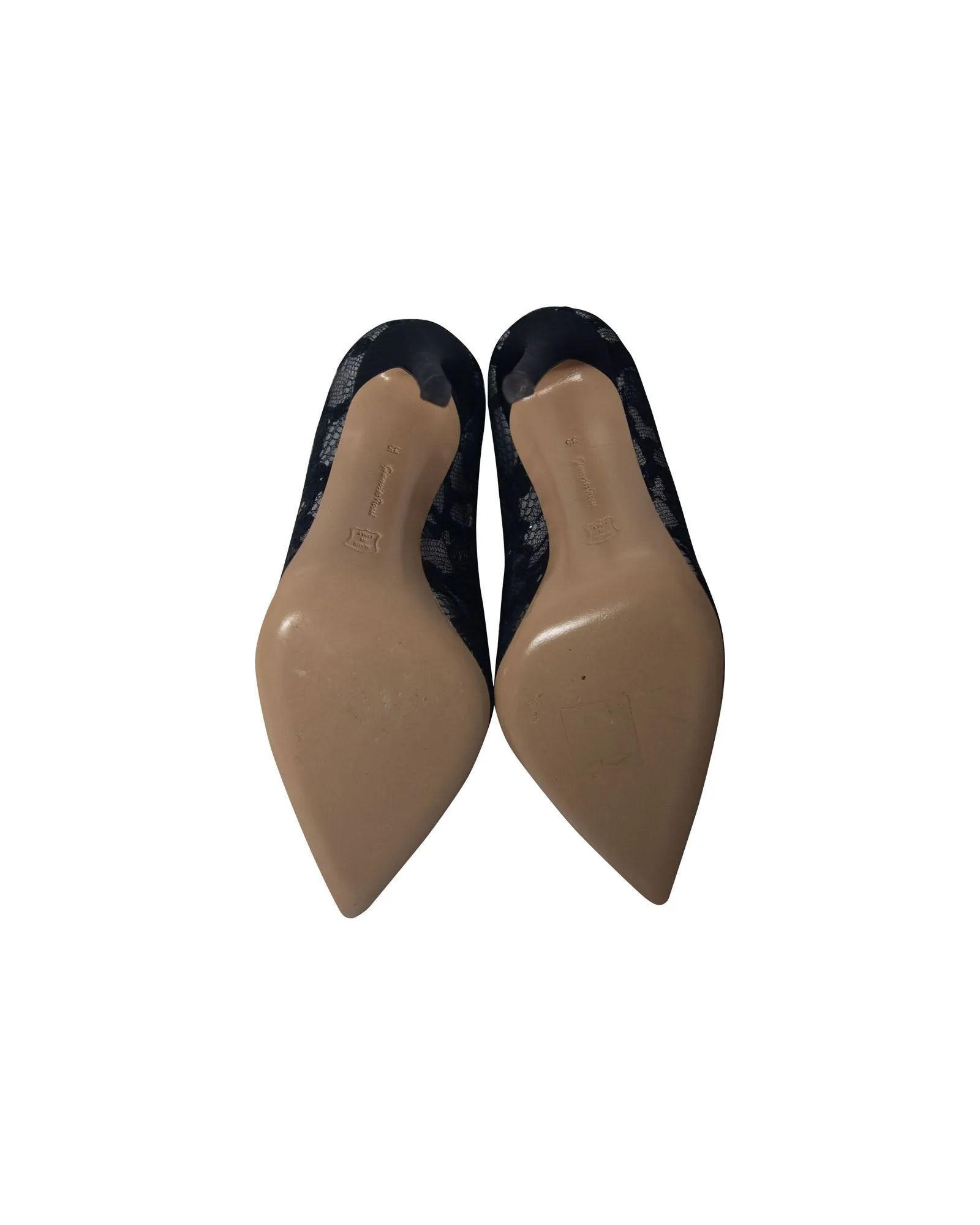 Gianvito Rossi Satin and Lace Pointed Toe Pumps in Black Cotton