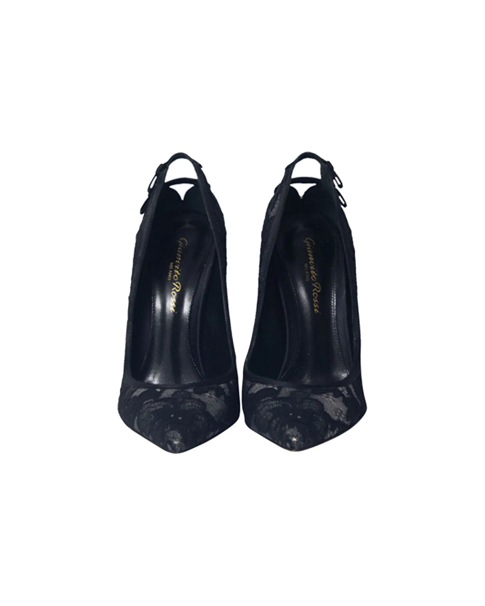 Gianvito Rossi Satin and Lace Pointed Toe Pumps in Black Cotton