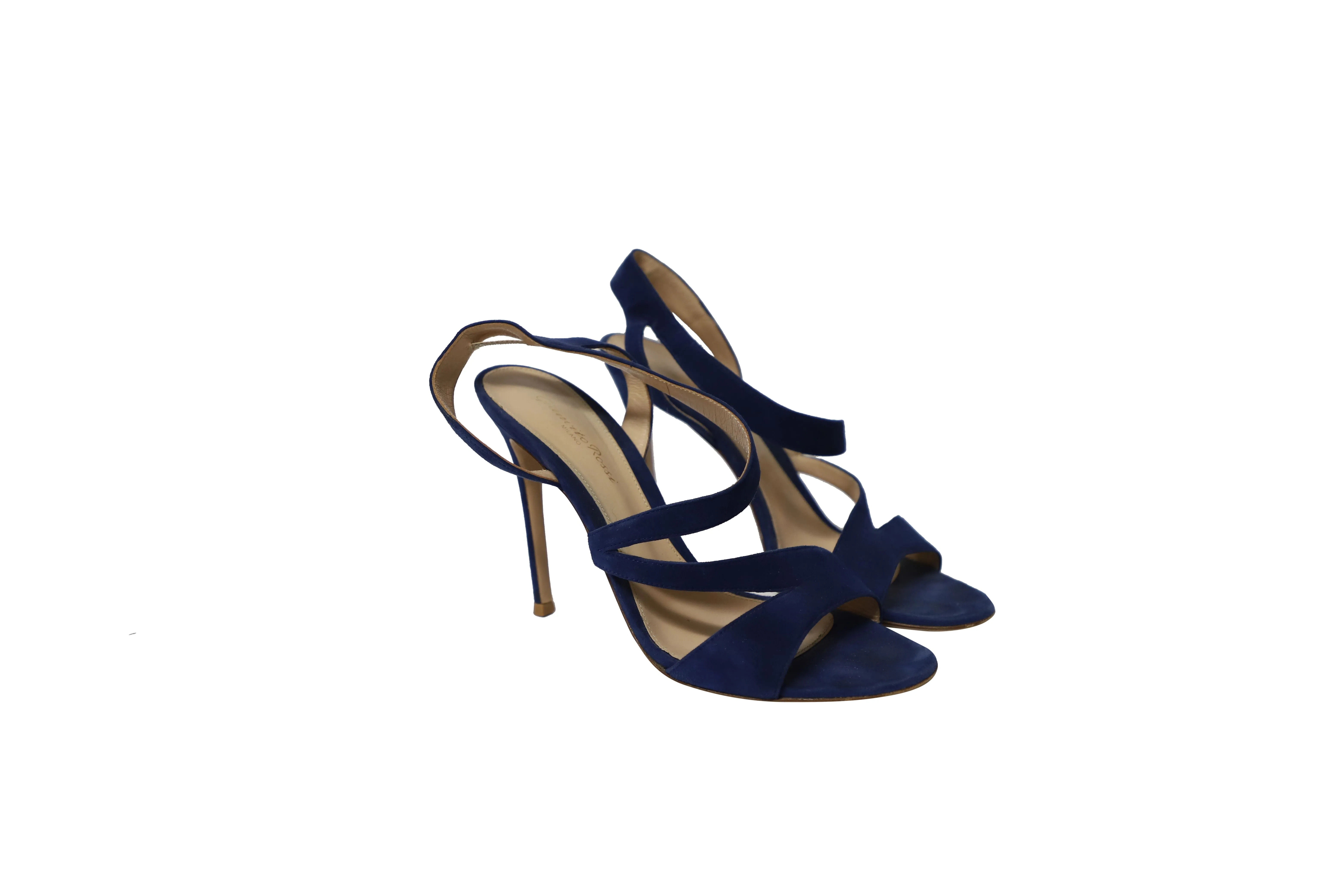 Gianvito Rossi Strappy Heels in Royal Blue Suede