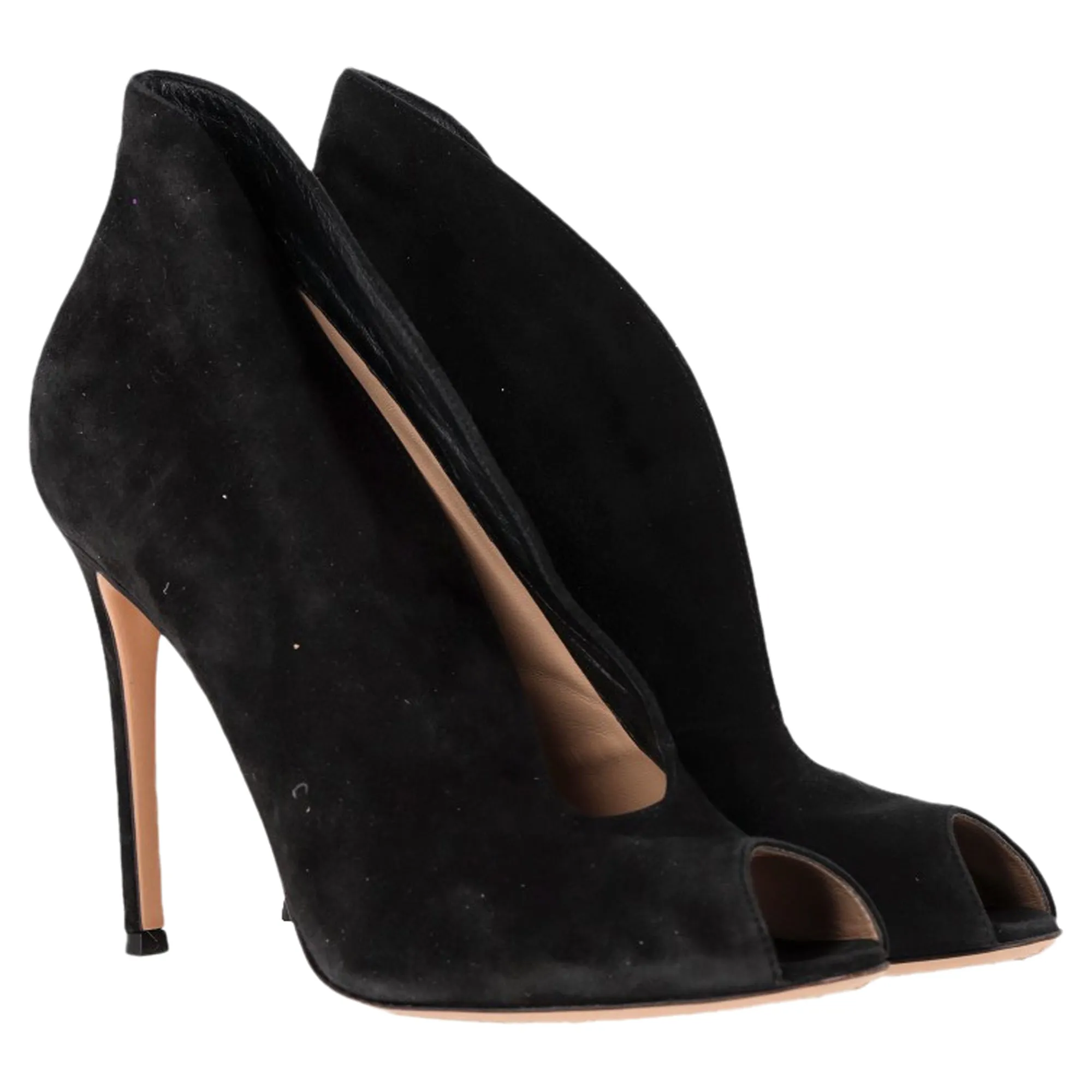 Gianvito Rossi Vamp Slip-On Peep-Toe Boots in Black Suede