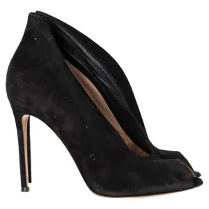 Gianvito Rossi Vamp Slip-On Peep-Toe Boots in Black Suede