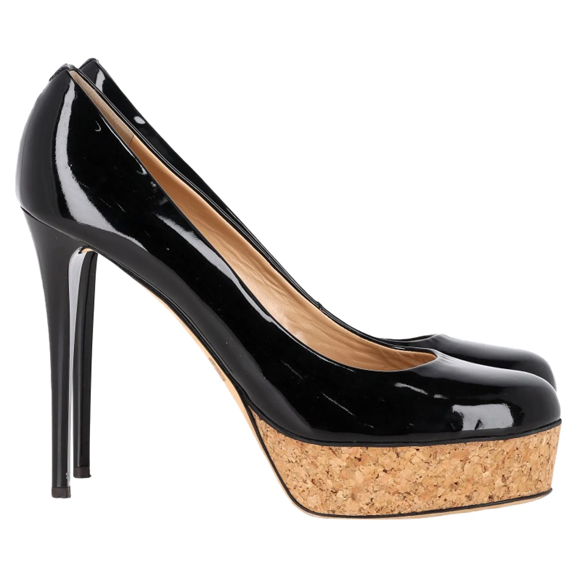 Giuseppe Zanotti Cork Platform Pumps in Black Patent Leather