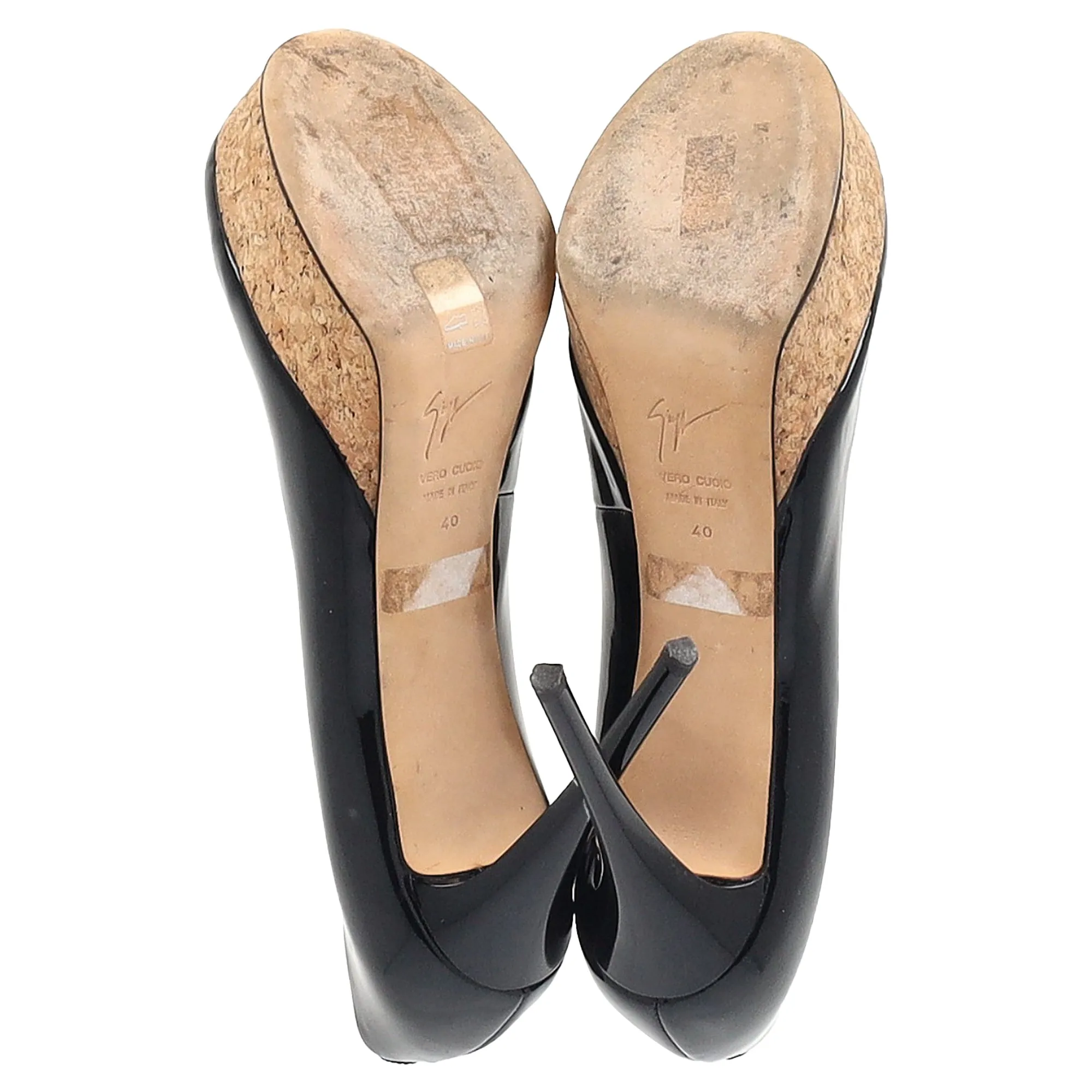 Giuseppe Zanotti Cork Platform Pumps in Black Patent Leather