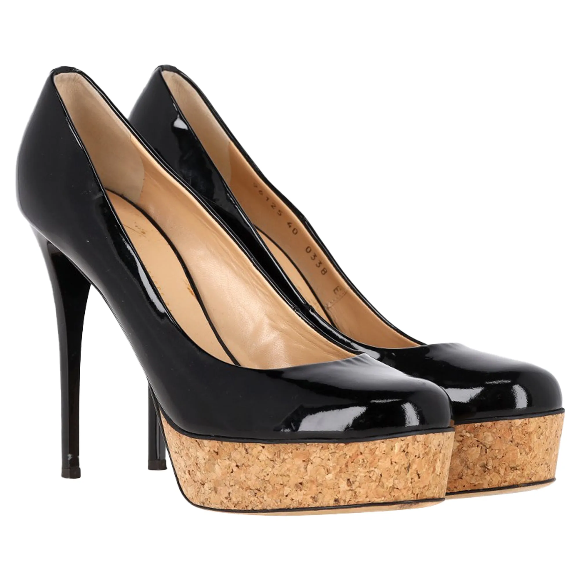 Giuseppe Zanotti Cork Platform Pumps in Black Patent Leather