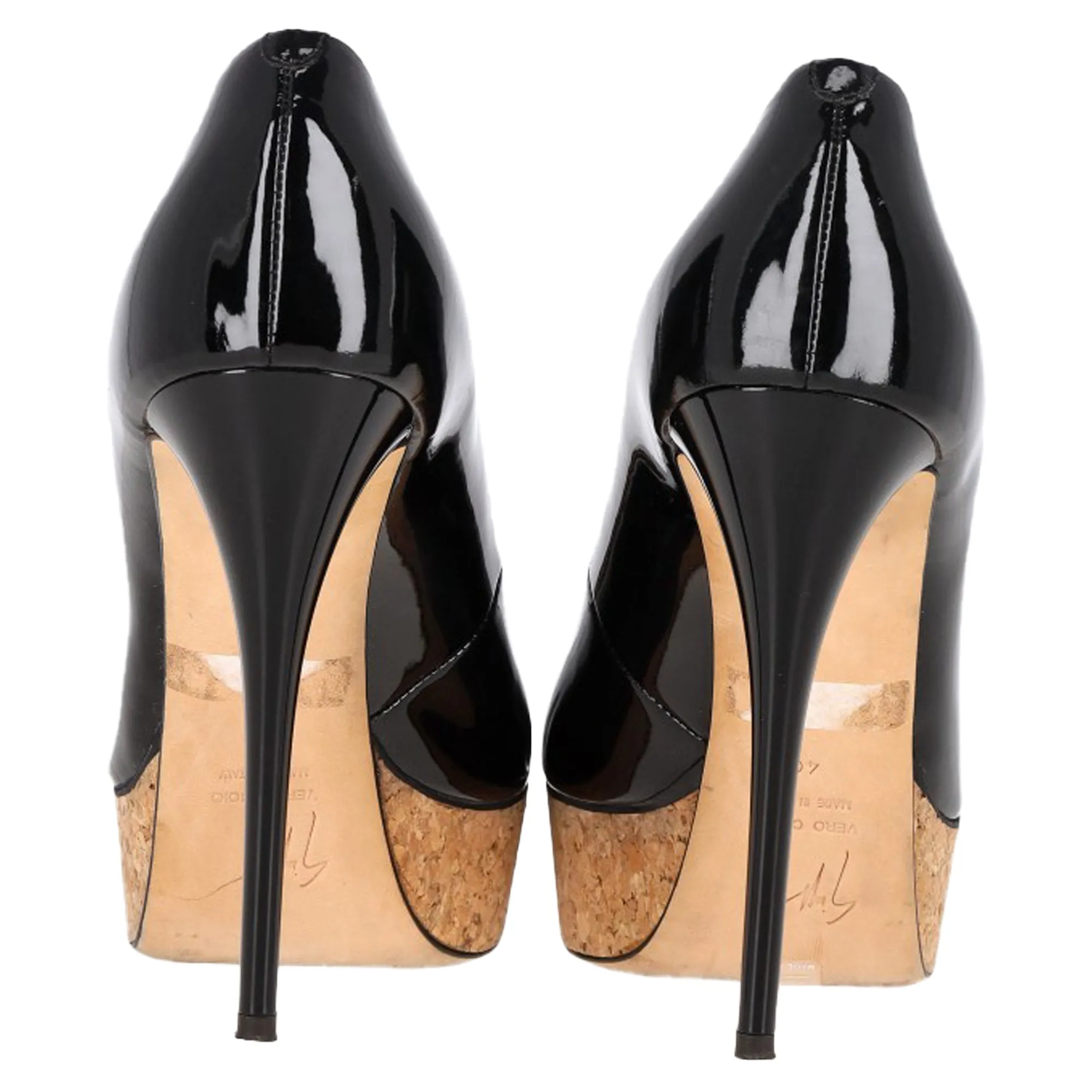 Giuseppe Zanotti Cork Platform Pumps in Black Patent Leather