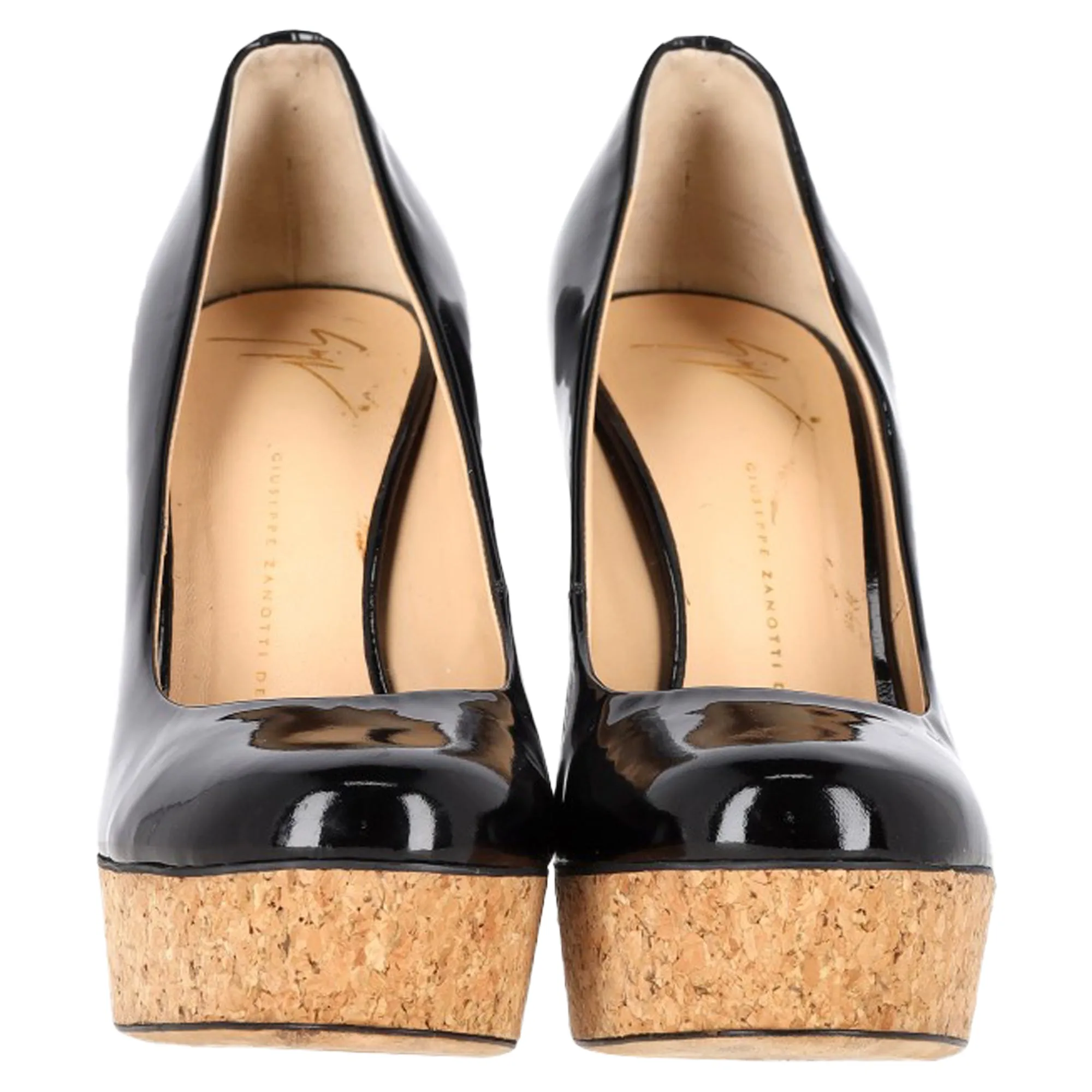 Giuseppe Zanotti Cork Platform Pumps in Black Patent Leather