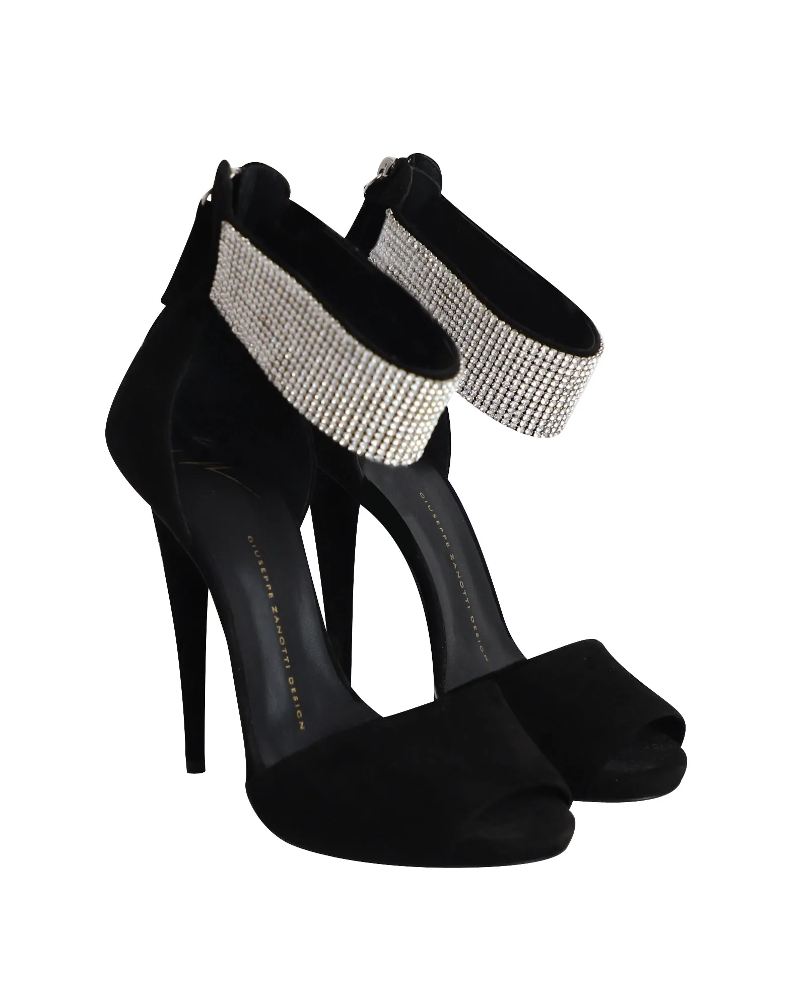 Giuseppe Zanotti Crystal-Cuff High Heel Sandals in Black Suede
