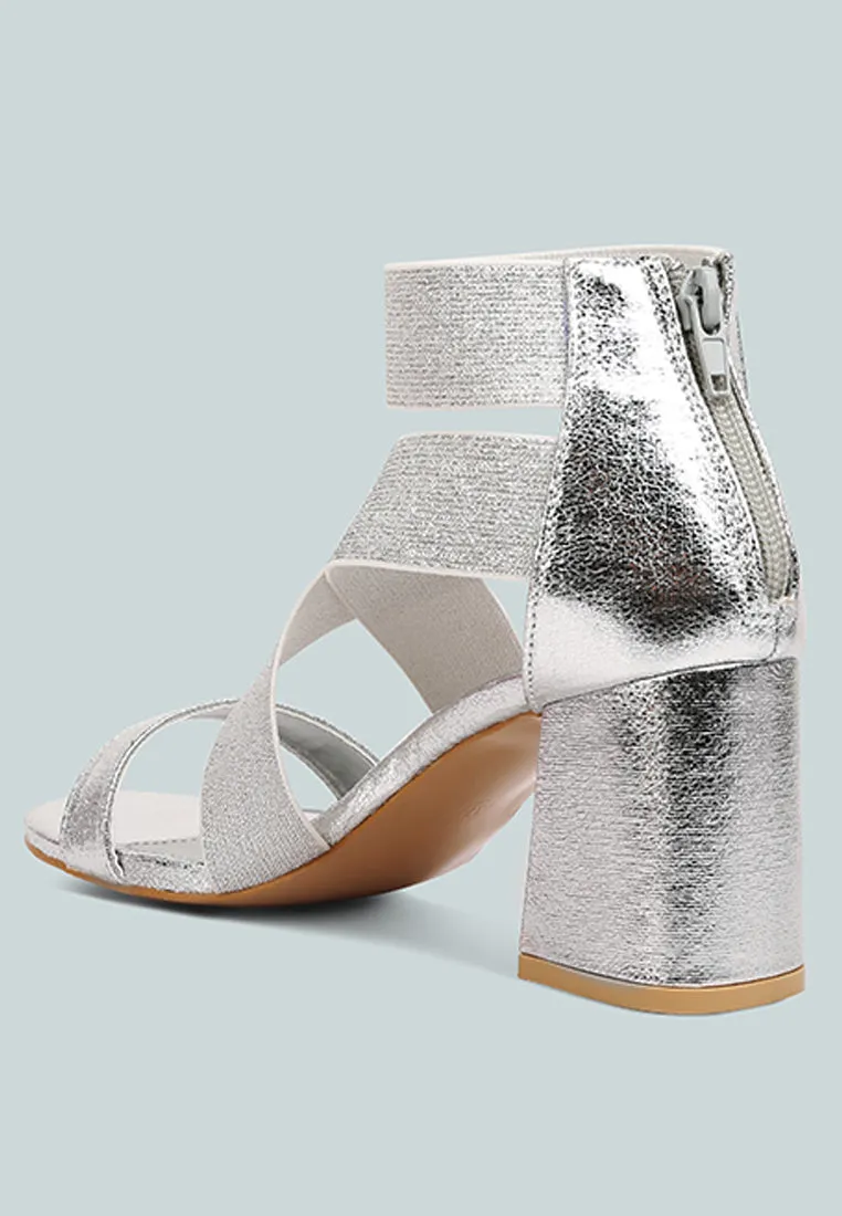 huskies metallic faux leather block heel sandals