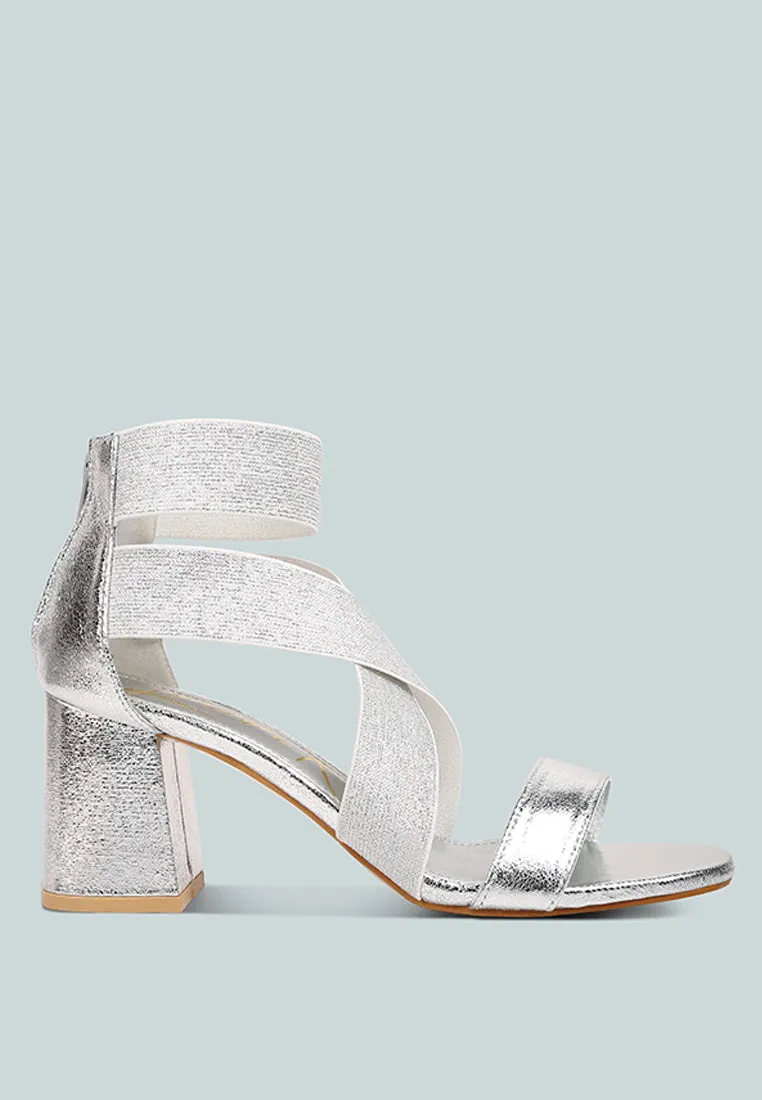 huskies metallic faux leather block heel sandals