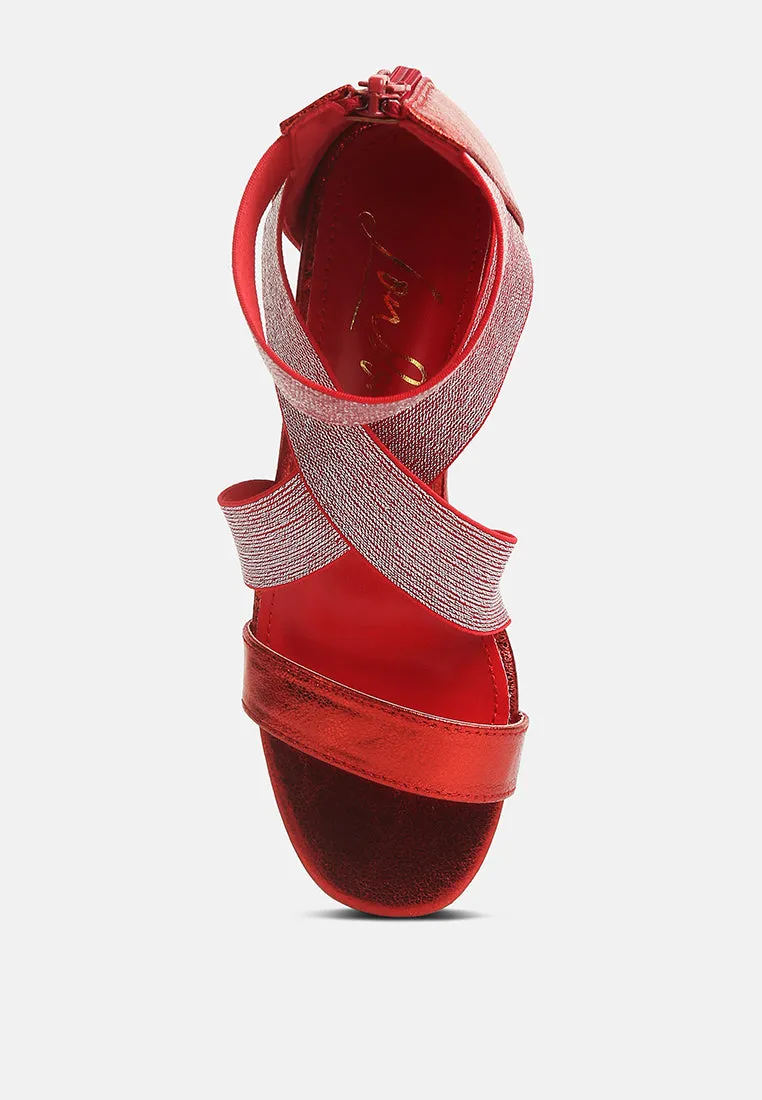 huskies metallic faux leather block heel sandals