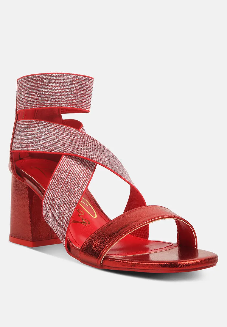 huskies metallic faux leather block heel sandals