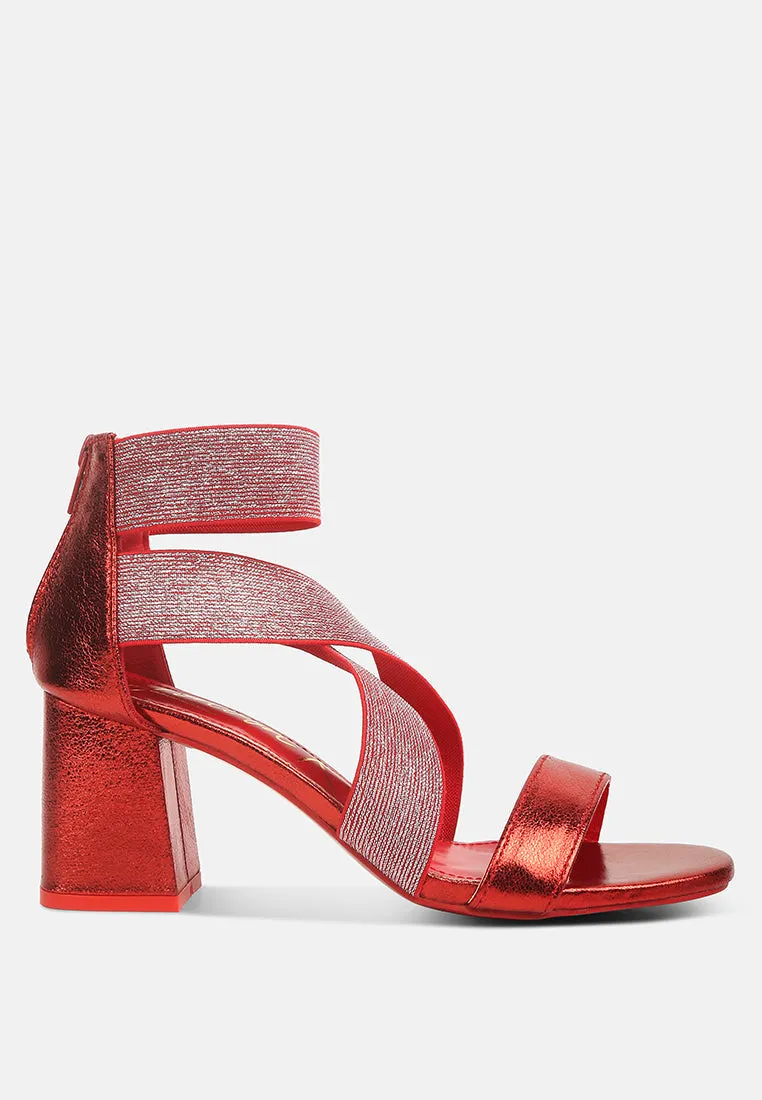huskies metallic faux leather block heel sandals