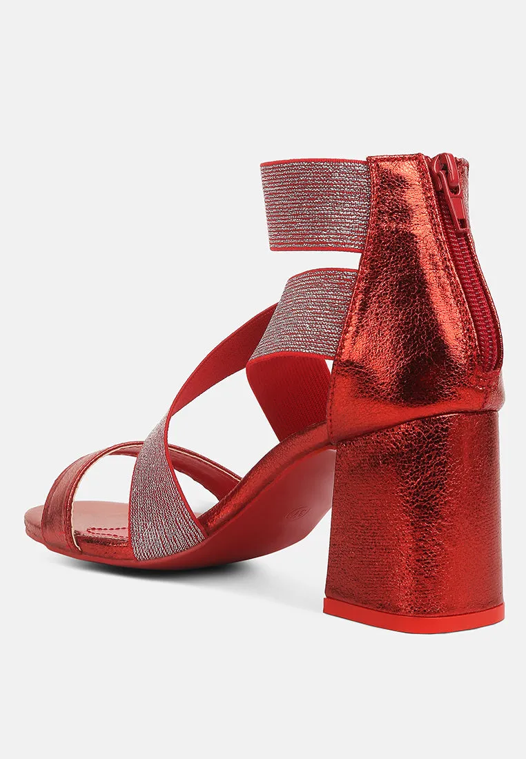 huskies metallic faux leather block heel sandals
