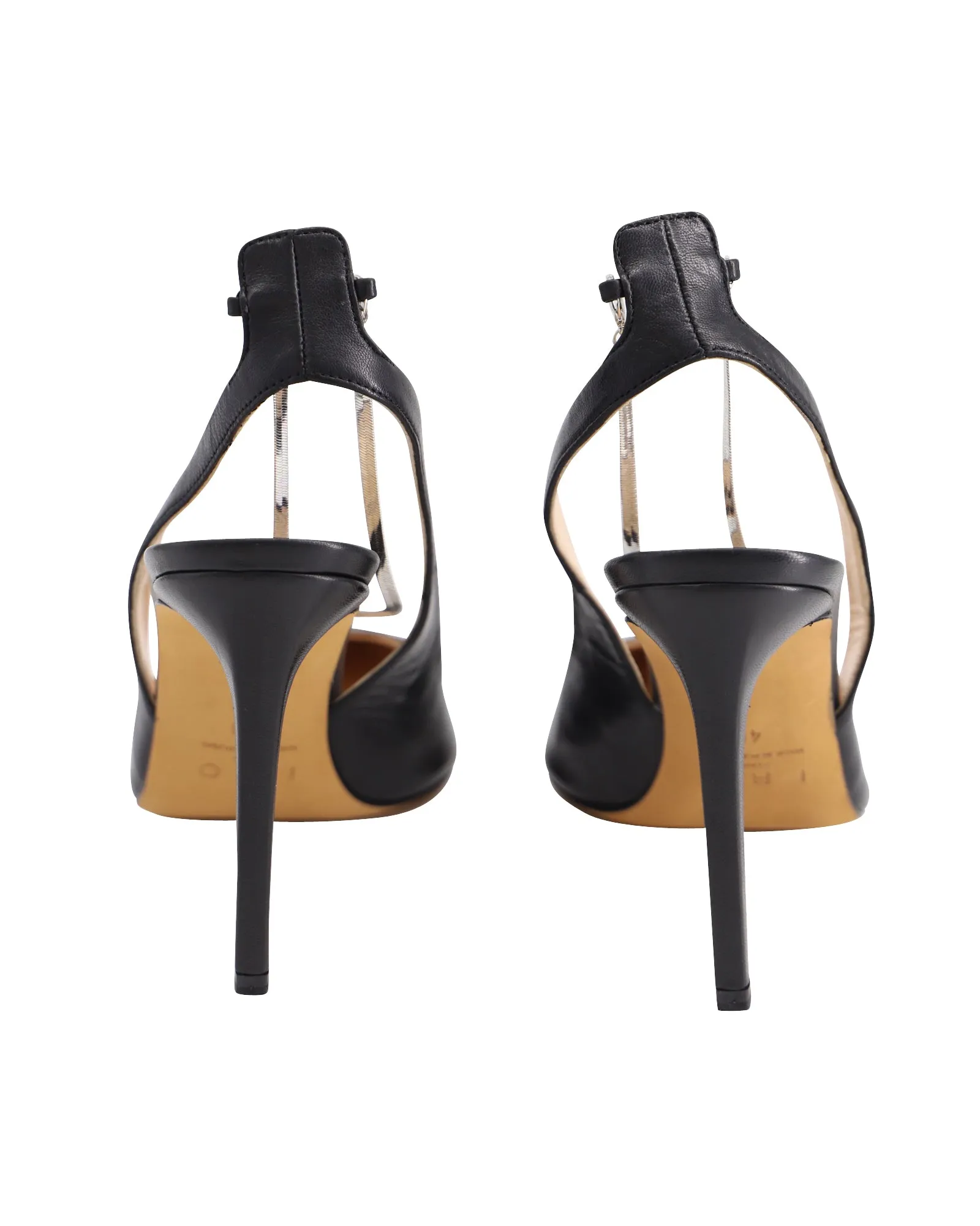 Iro Slingback Amore Pumps w/ Ankle Chain in Black Leather