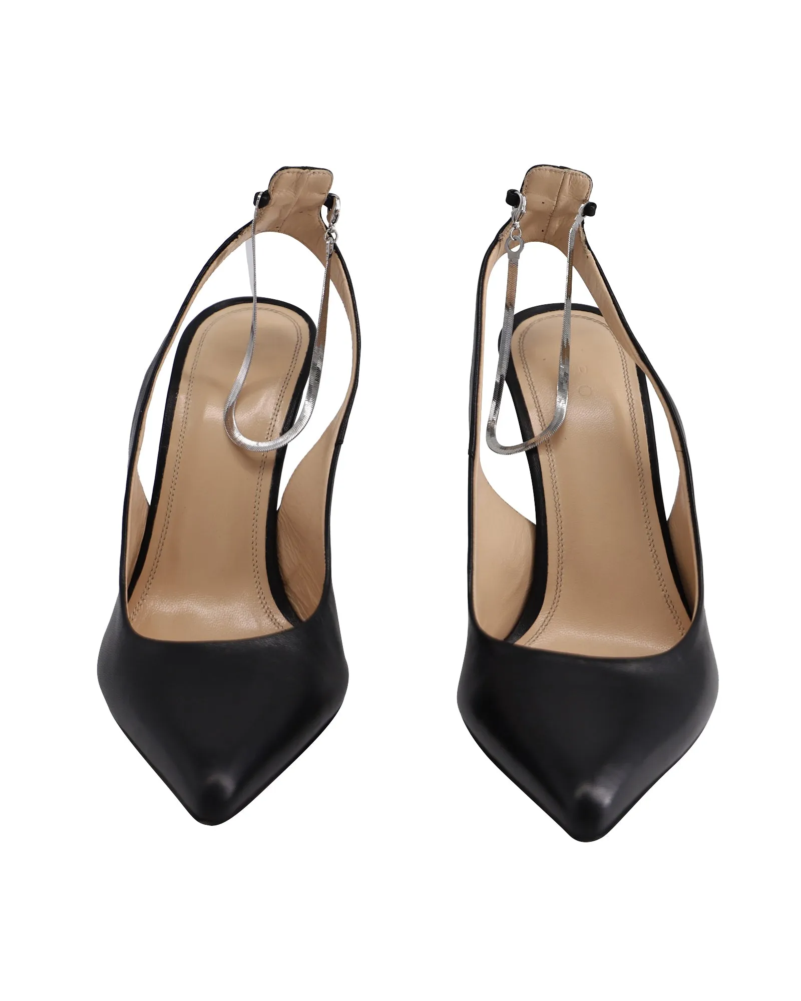 Iro Slingback Amore Pumps w/ Ankle Chain in Black Leather
