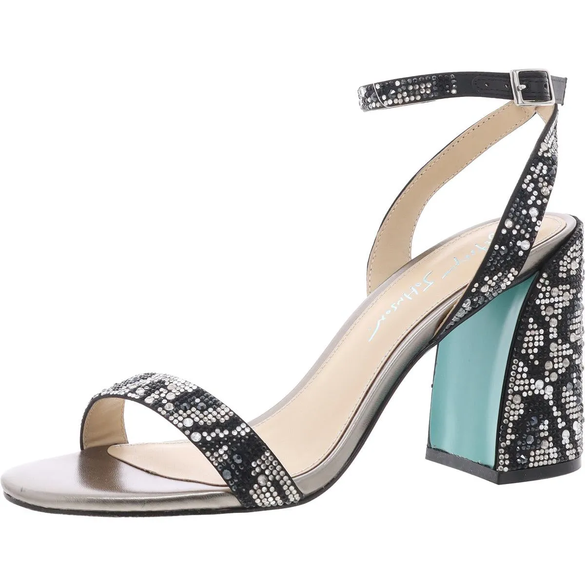 Jet Womens Jeweled Faux Leather Block Heels