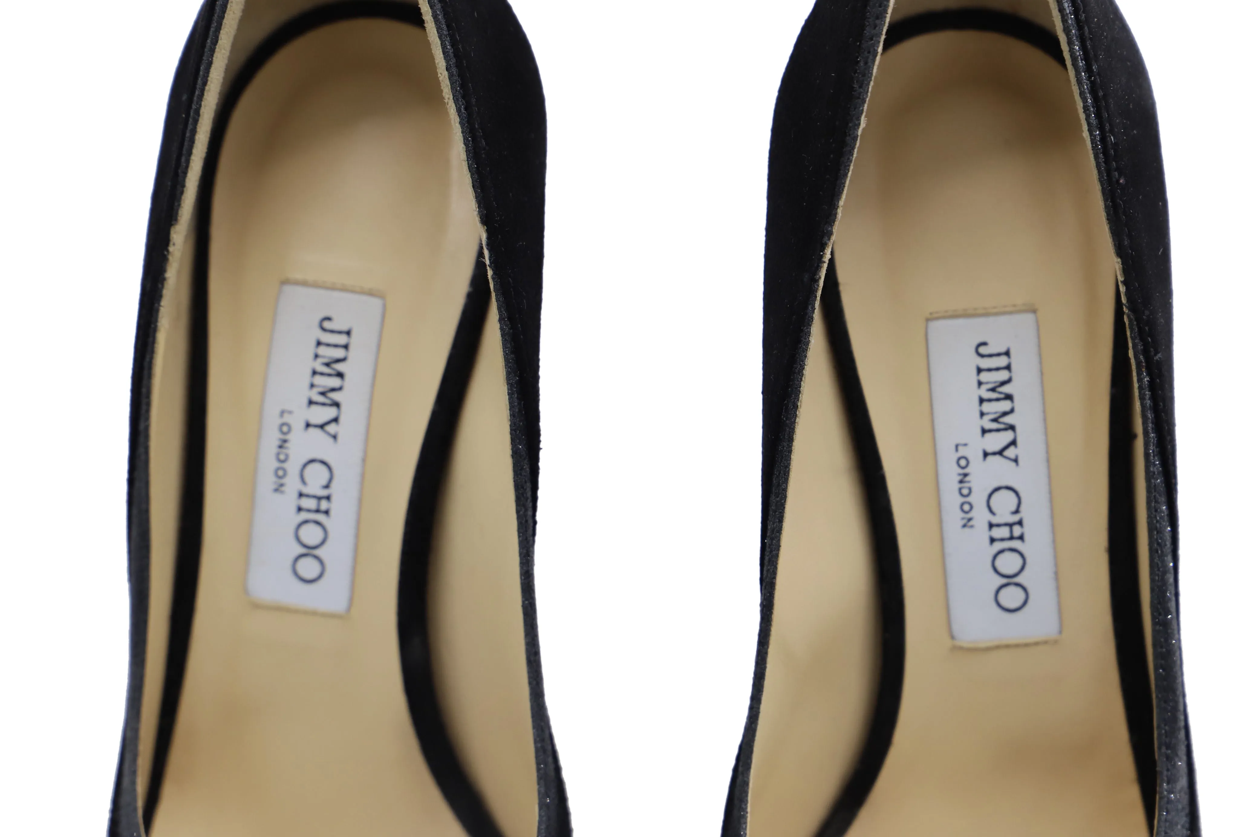 Jimmy Choo 100 Deceive Glitter Peep Toe Pumps in Black Suede