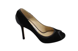 Jimmy Choo 100 Deceive Glitter Peep Toe Pumps in Black Suede