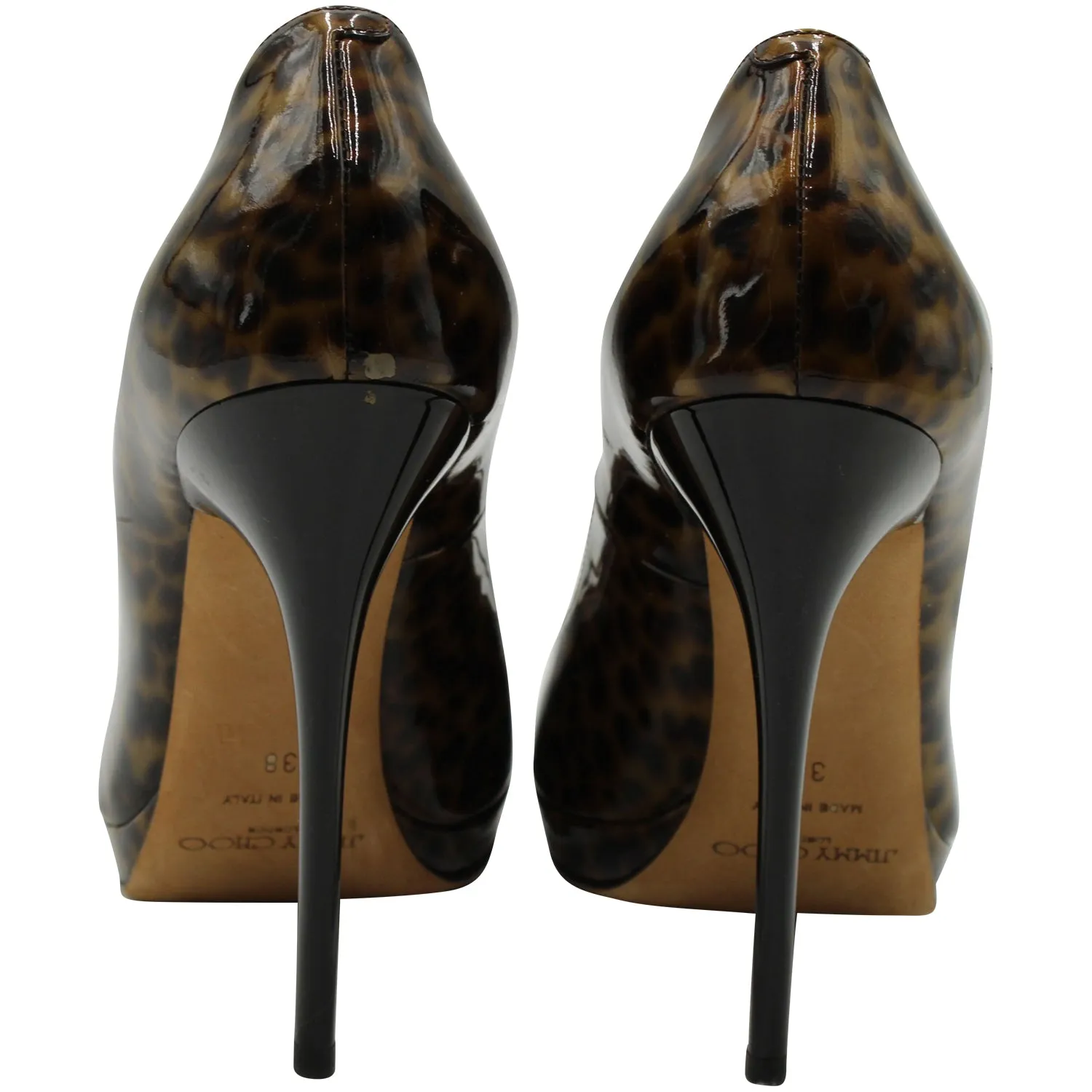 Jimmy Choo Animal Print Peep Toe Platform Heels in Multicolor Patent Leather