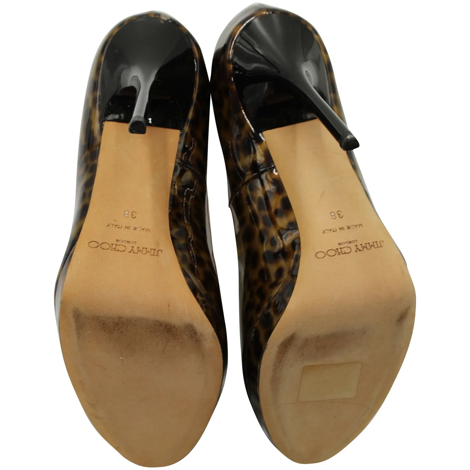 Jimmy Choo Animal Print Peep Toe Platform Heels in Multicolor Patent Leather
