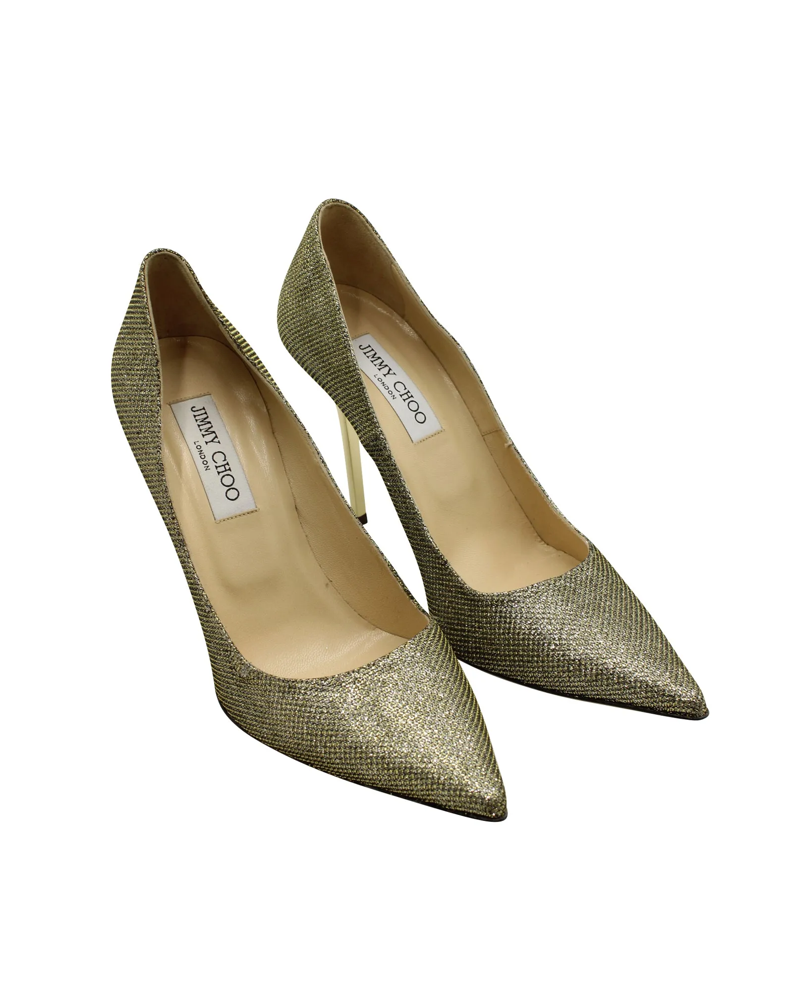 Jimmy Choo Glitter Abel Pointed Toe Pumps in Metallic Gold Lam