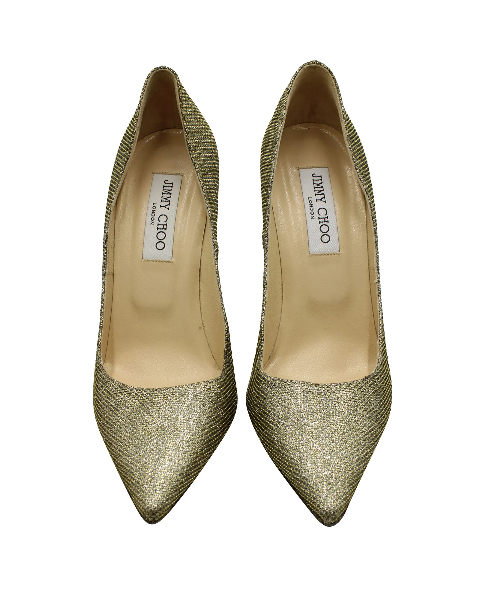 Jimmy Choo Glitter Abel Pointed Toe Pumps in Metallic Gold Lam