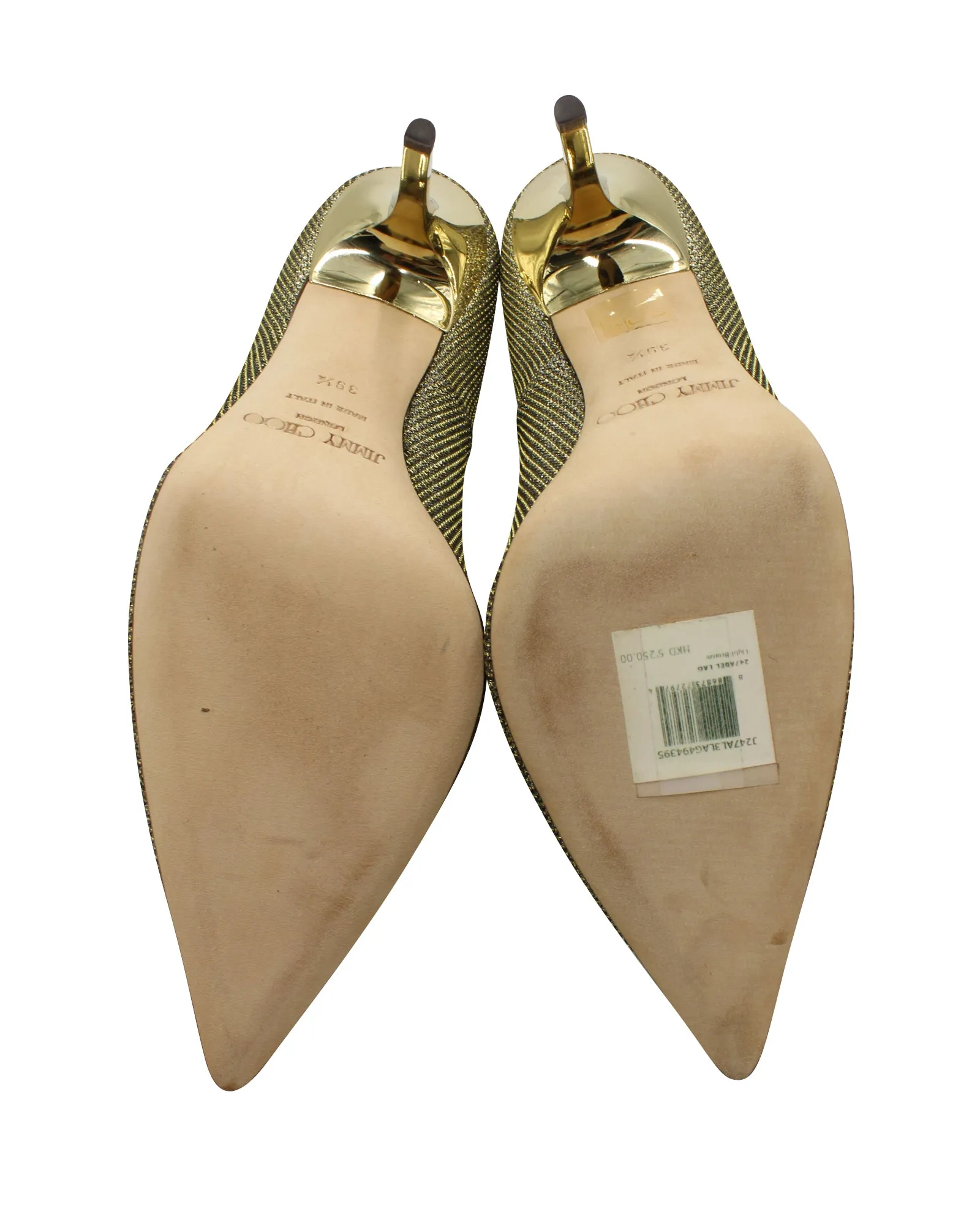 Jimmy Choo Glitter Abel Pointed Toe Pumps in Metallic Gold Lam