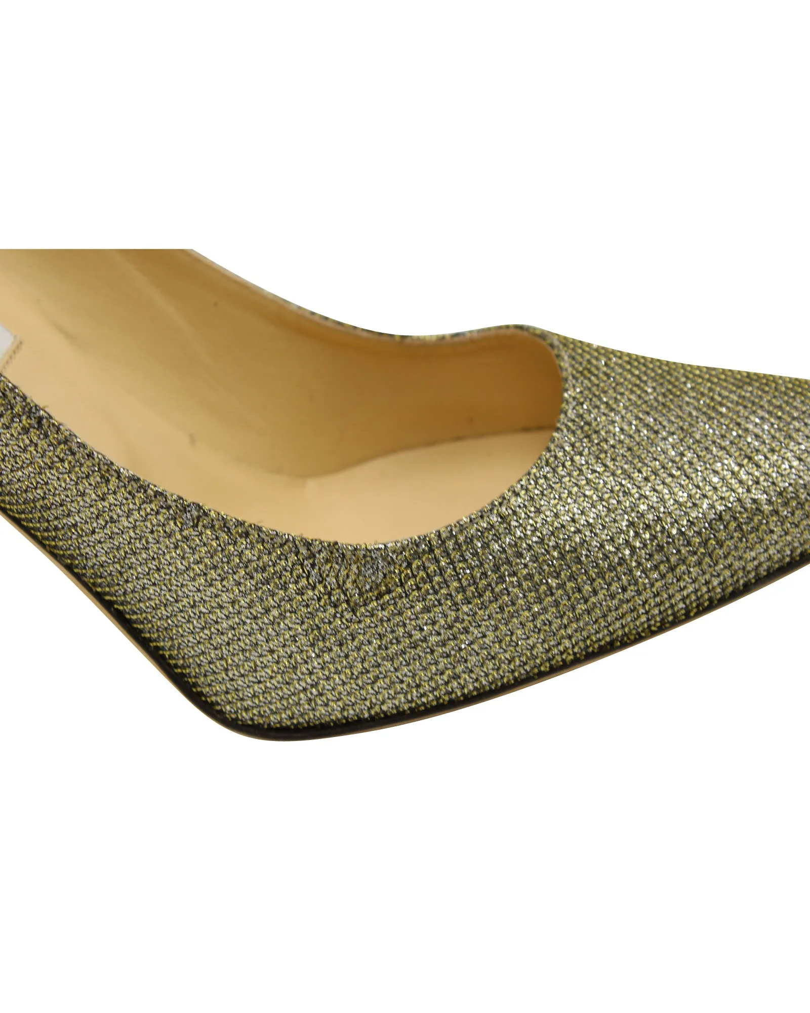 Jimmy Choo Glitter Abel Pointed Toe Pumps in Metallic Gold Lam