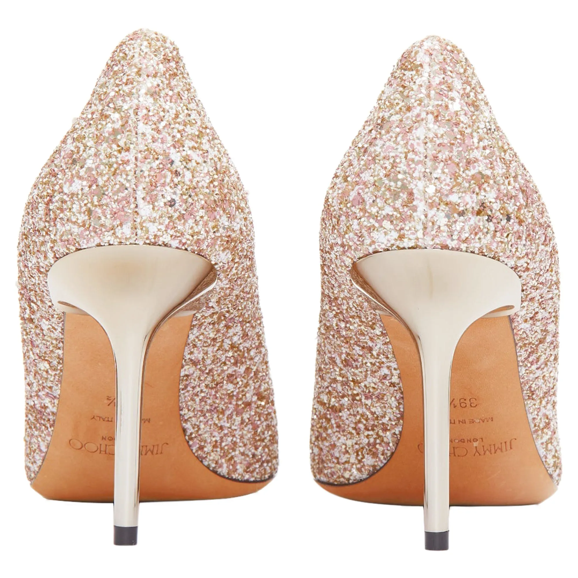 Jimmy Choo Love Champagne Glitter Metal Heel Pumps