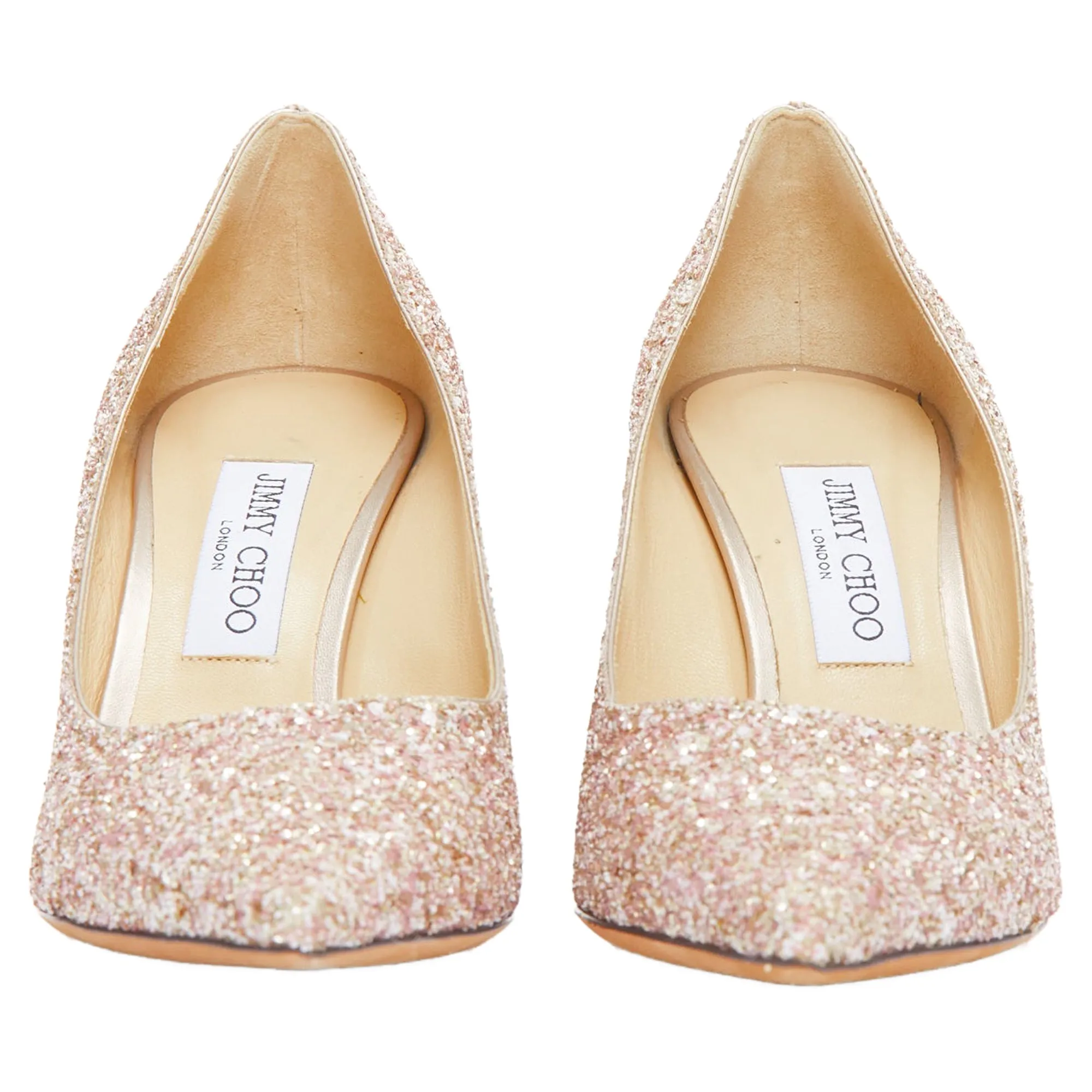 Jimmy Choo Love Champagne Glitter Metal Heel Pumps
