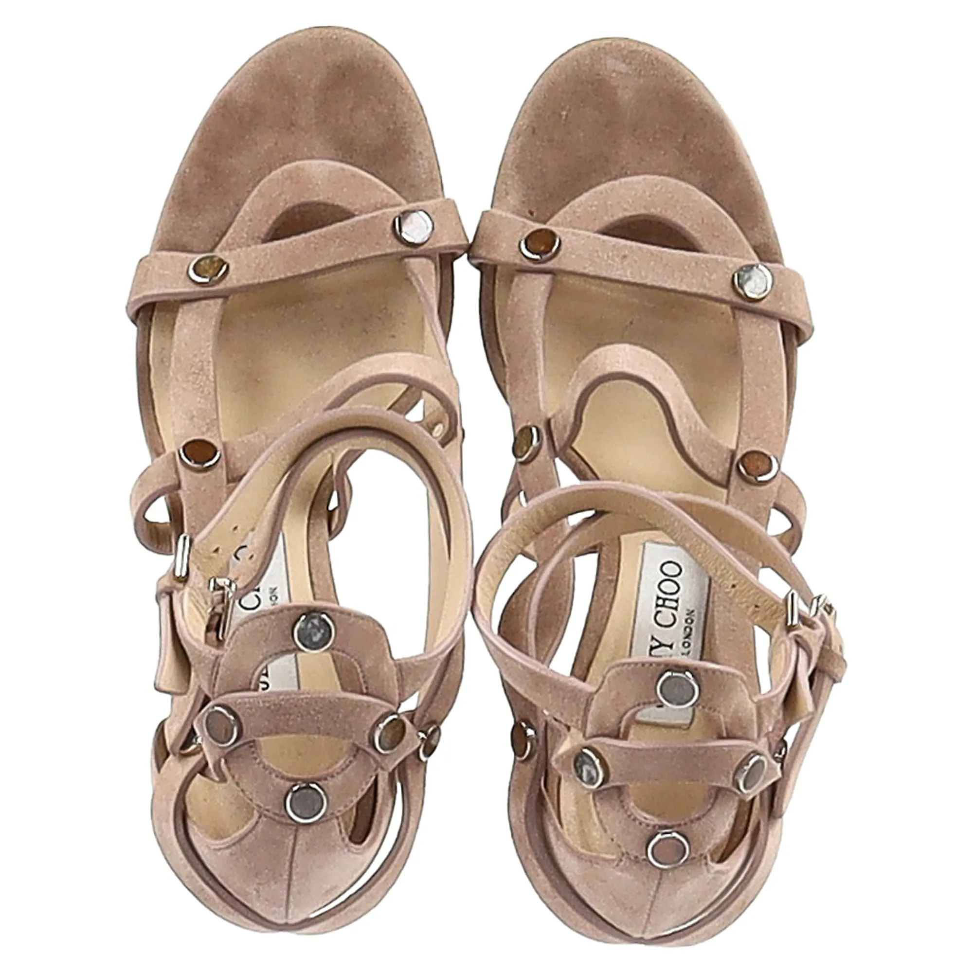 Jimmy Choo Motoko 100 Sandal Heels in Nude Suede