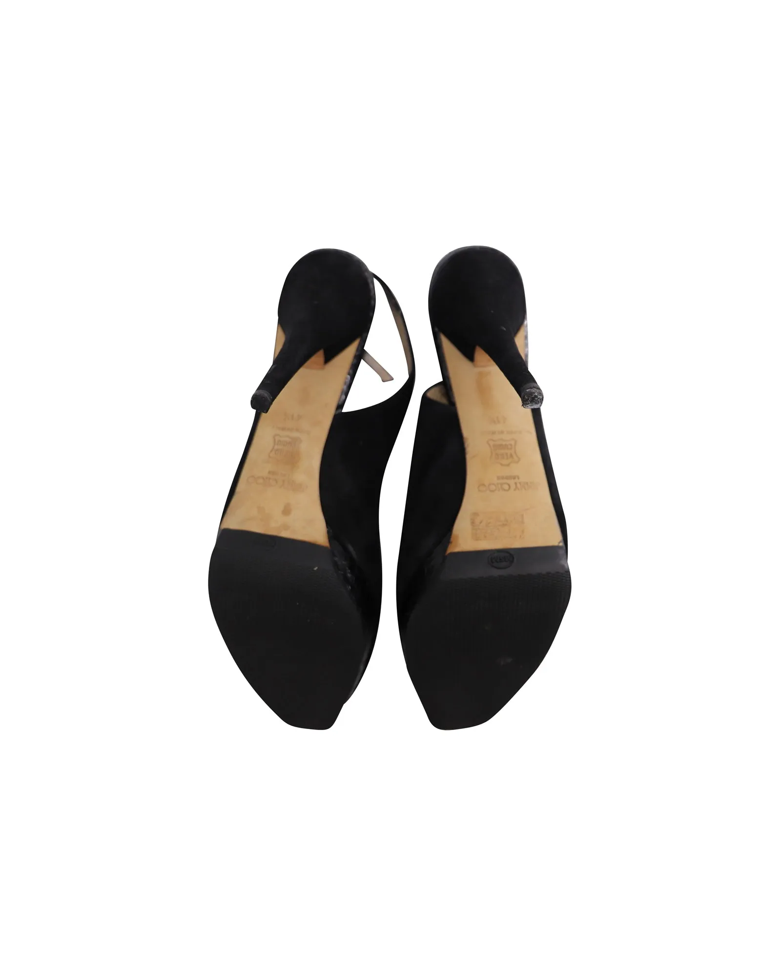 Jimmy Choo Open Toe Slingback Pumps in Black Suede
