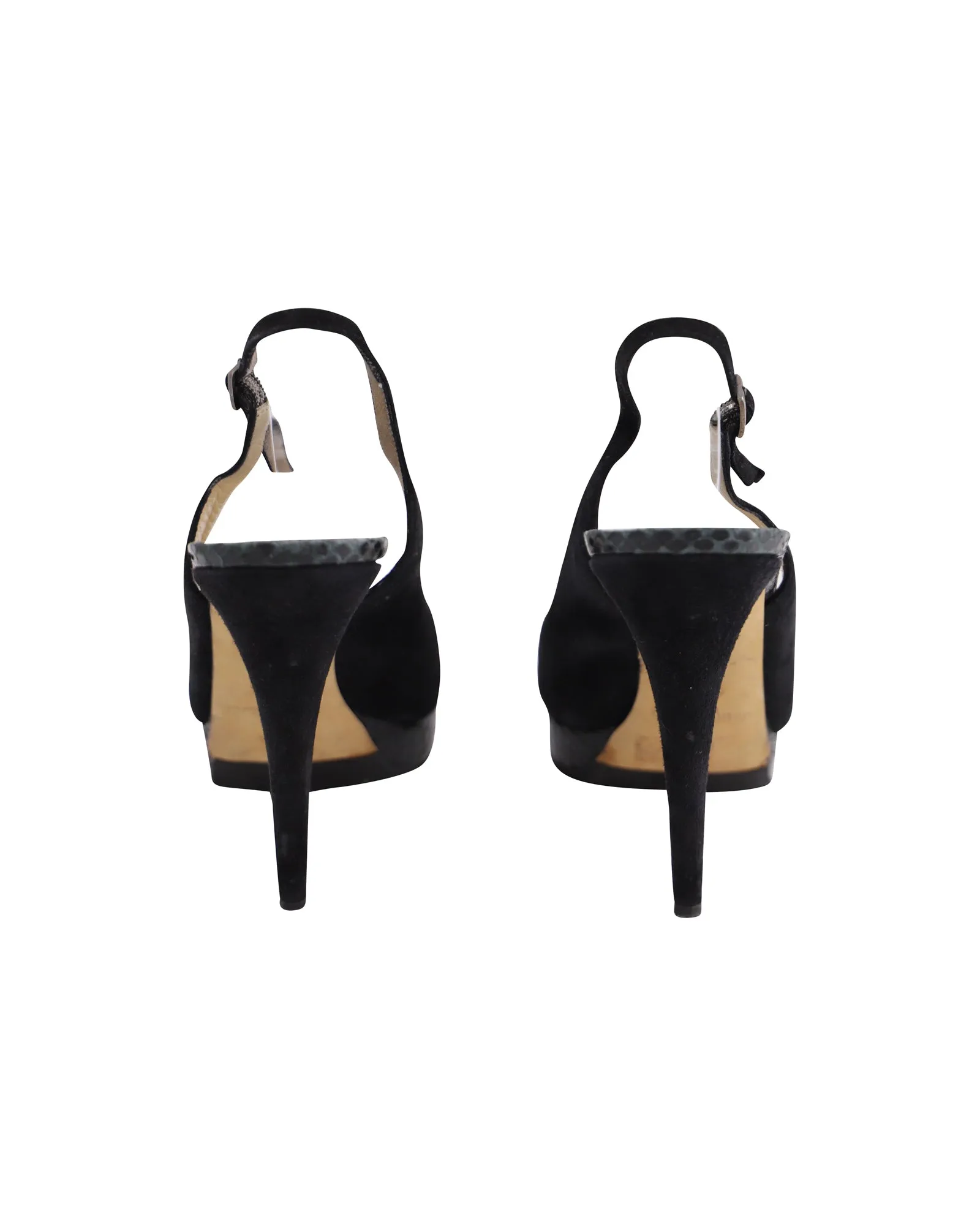 Jimmy Choo Open Toe Slingback Pumps in Black Suede