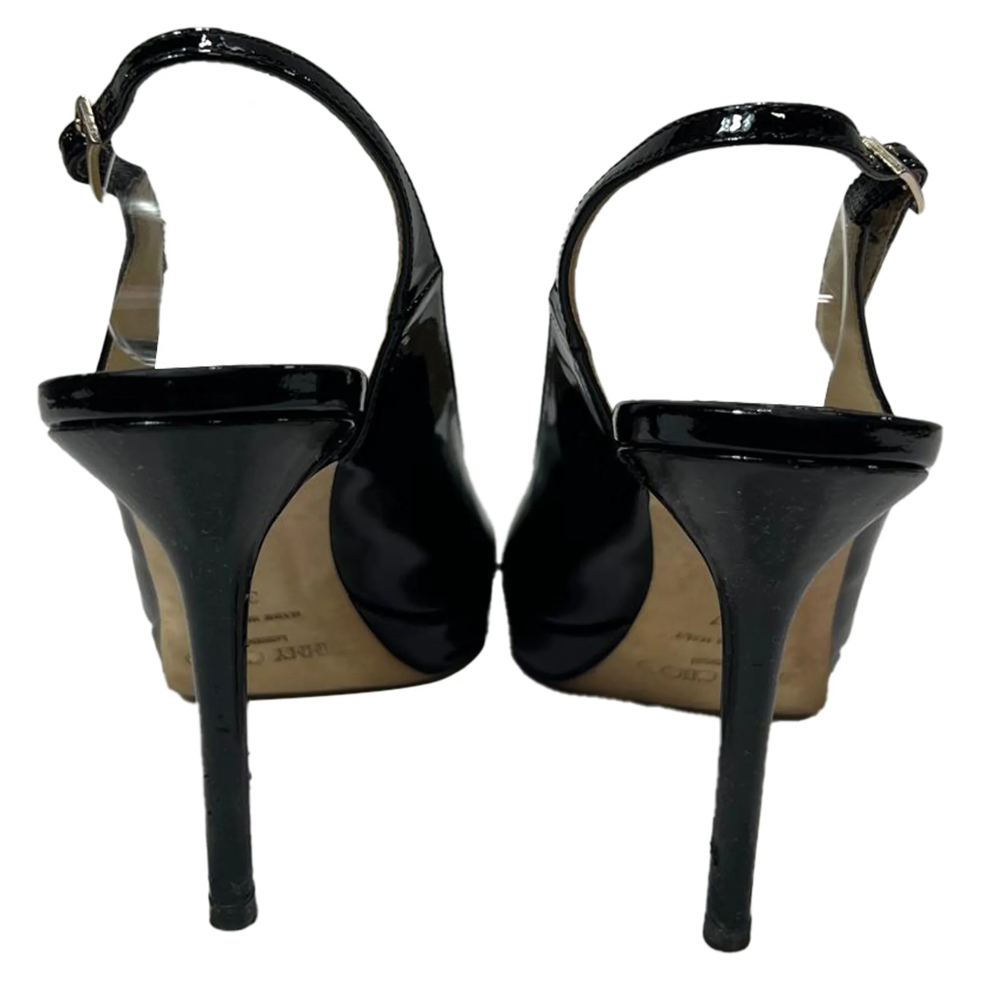 Jimmy Choo Peep-Toe Slingback Pumps in Black Patent Leather