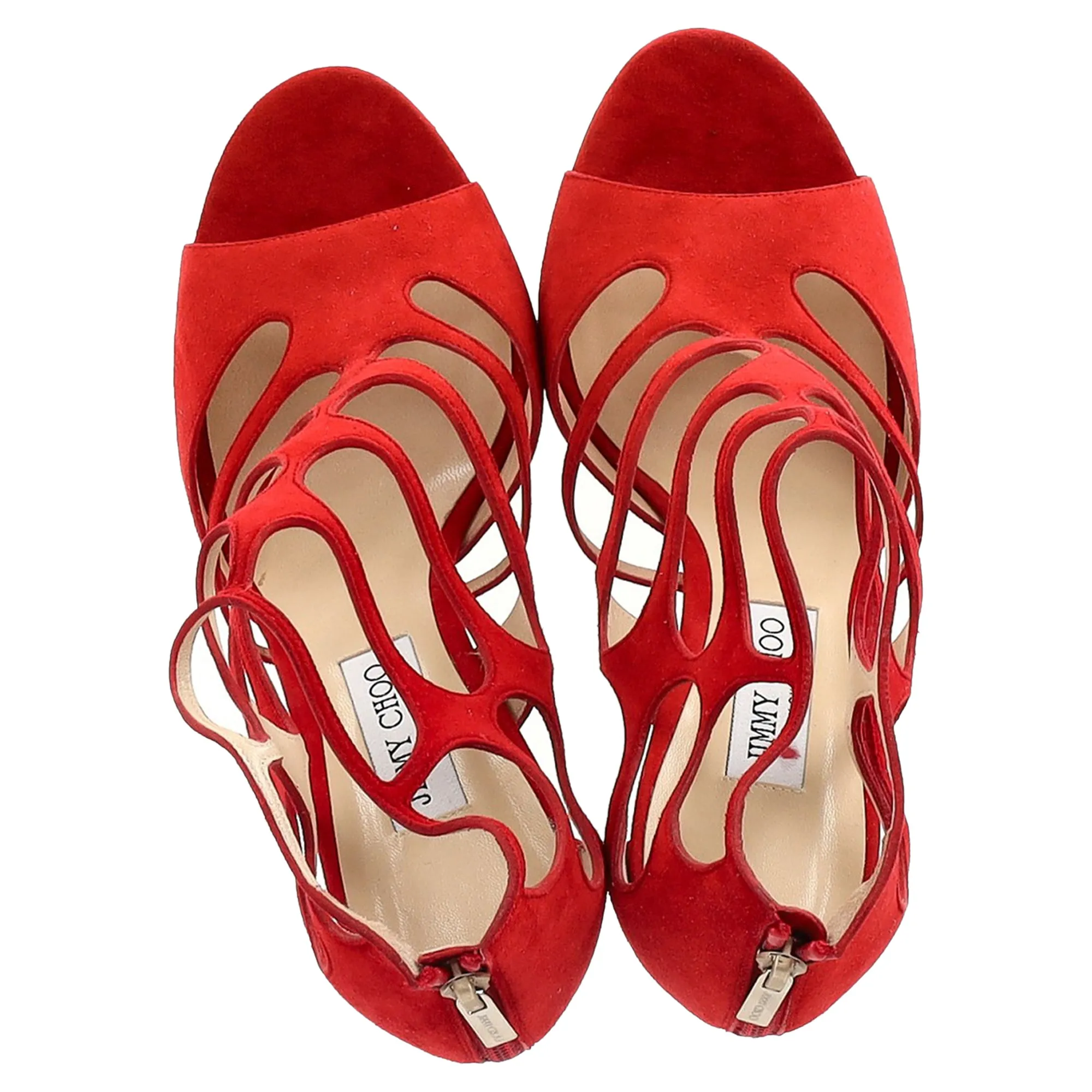Jimmy Choo Ren 100 Caged Sandals in Red Suede