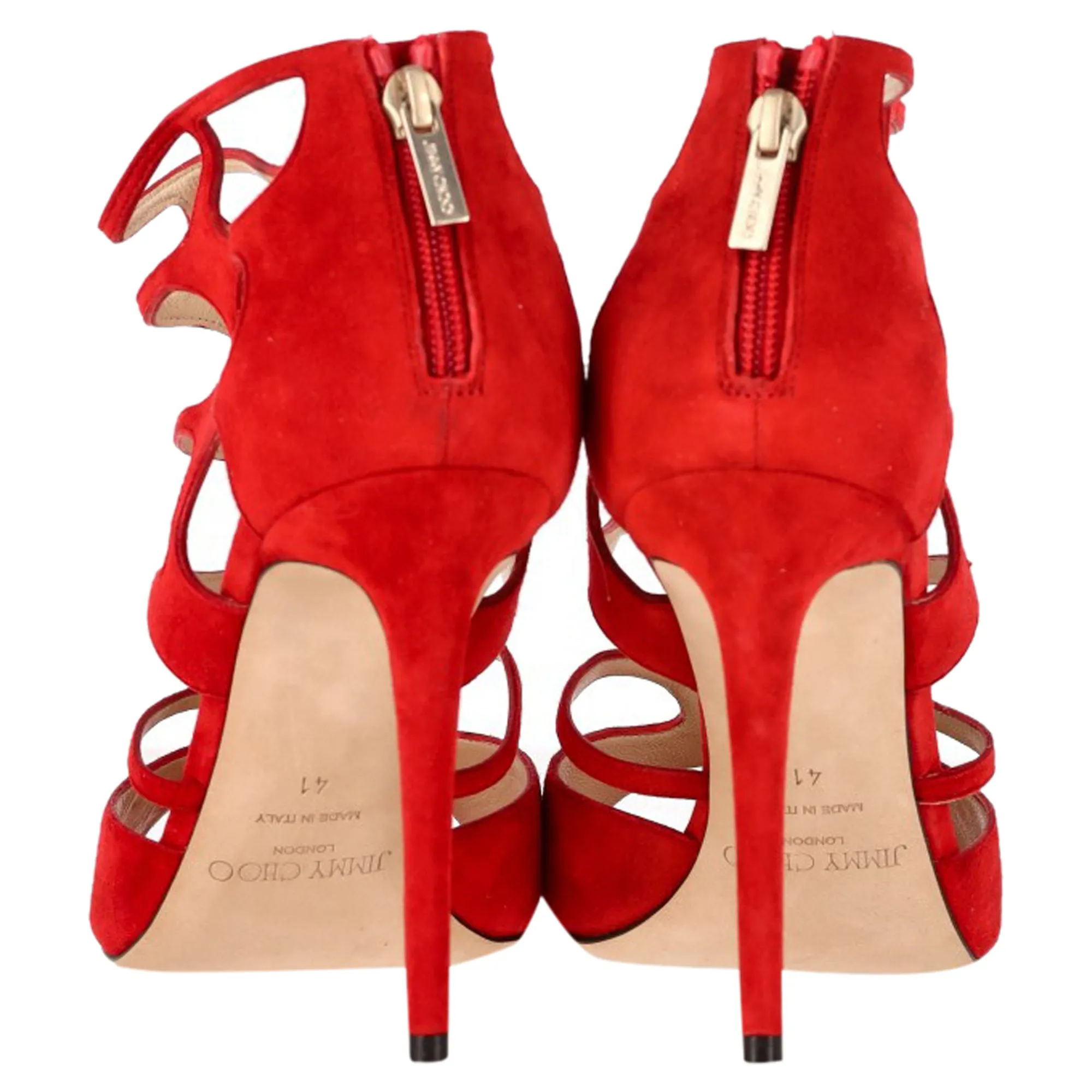 Jimmy Choo Ren 100 Caged Sandals in Red Suede