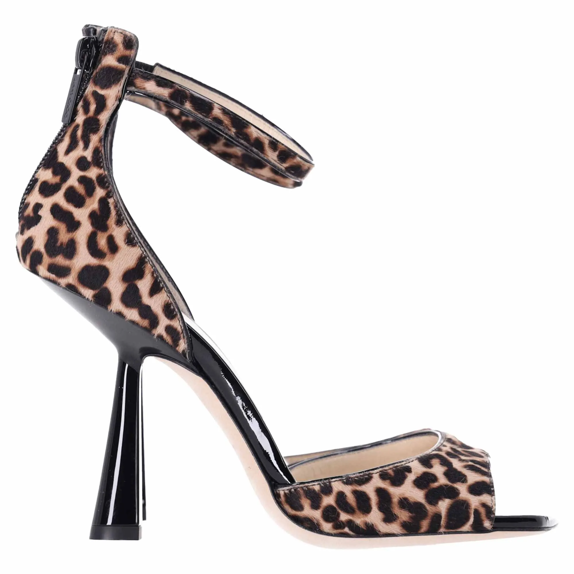Jimmy Choo Reon Leopard Print Ankle Strap Heeled Sandals in Brown Calf Hair
