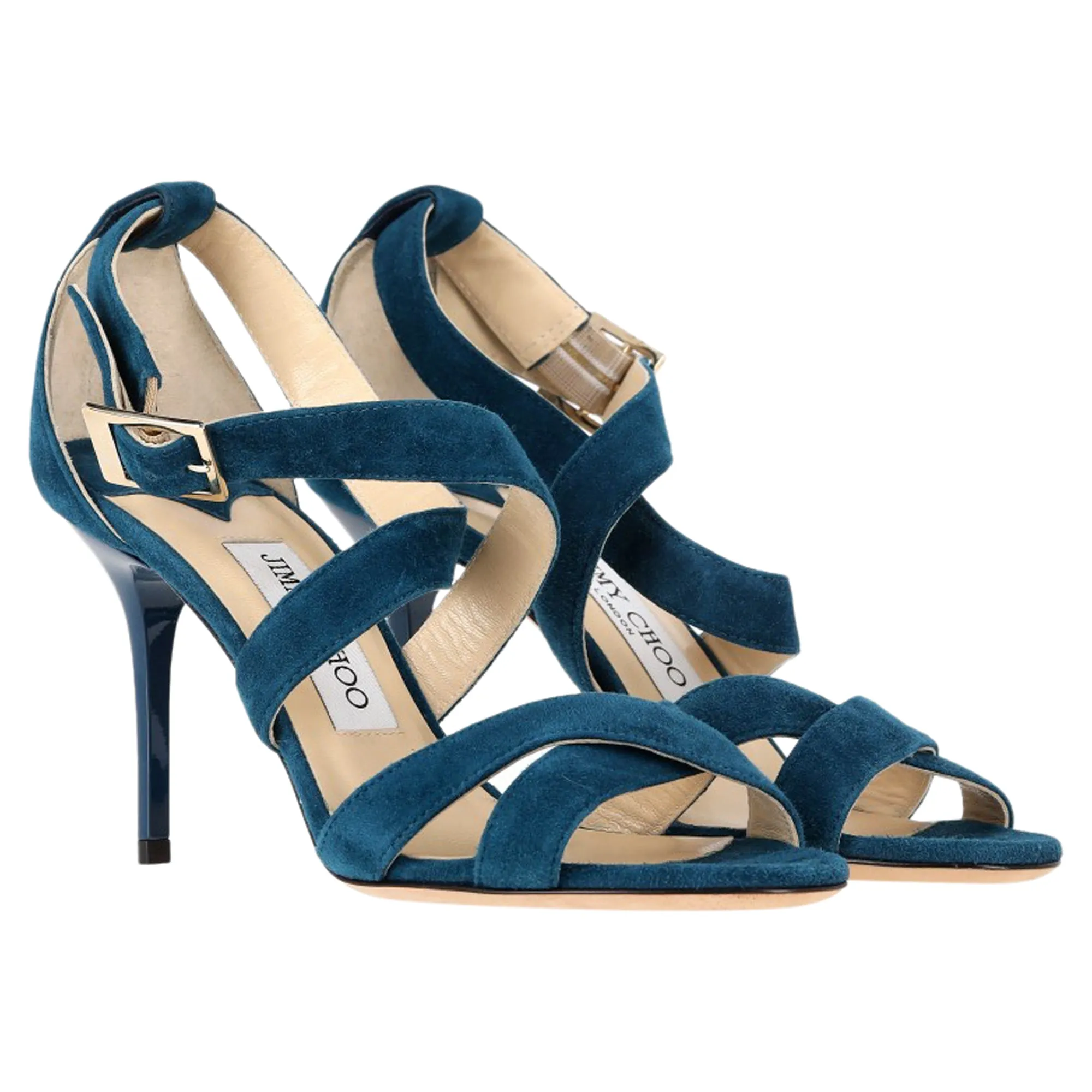 Jimmy Choo Strappy High Heel Sandal Heels in Blue Suede