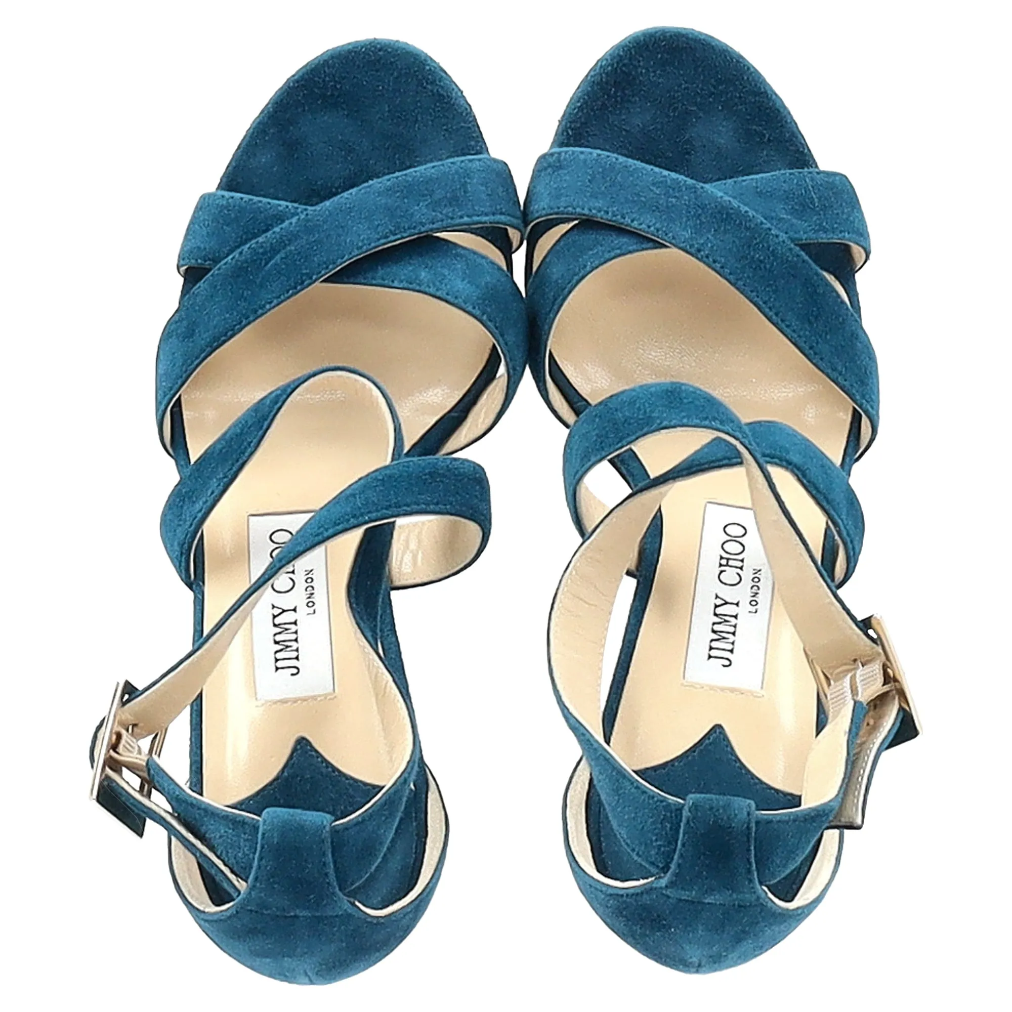 Jimmy Choo Strappy High Heel Sandal Heels in Blue Suede