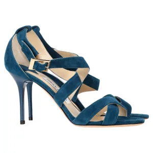 Jimmy Choo Strappy High Heel Sandal Heels in Blue Suede