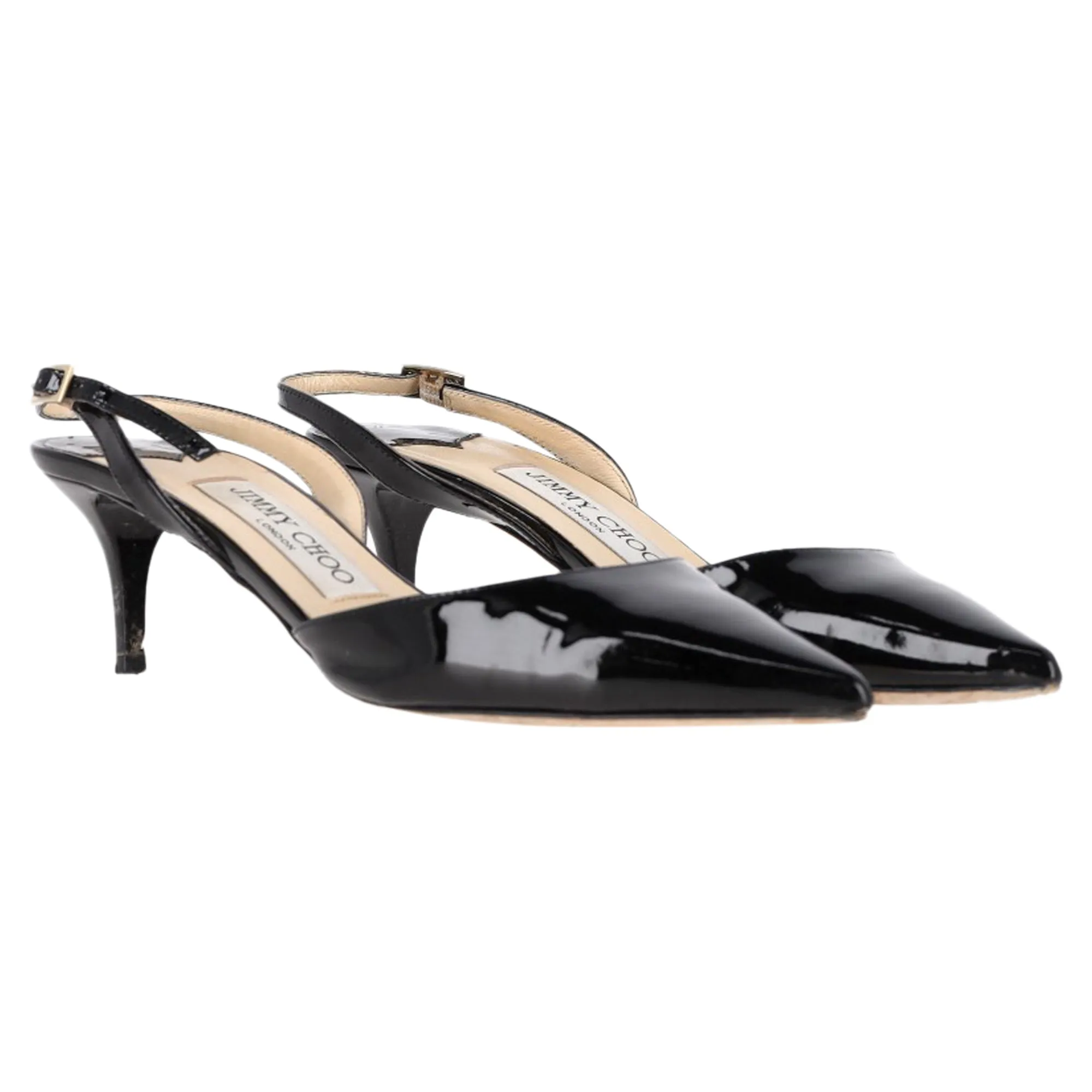 Jimmy Choo Tilly Slingback Kitten Heel Pumps in Black Patent Leather