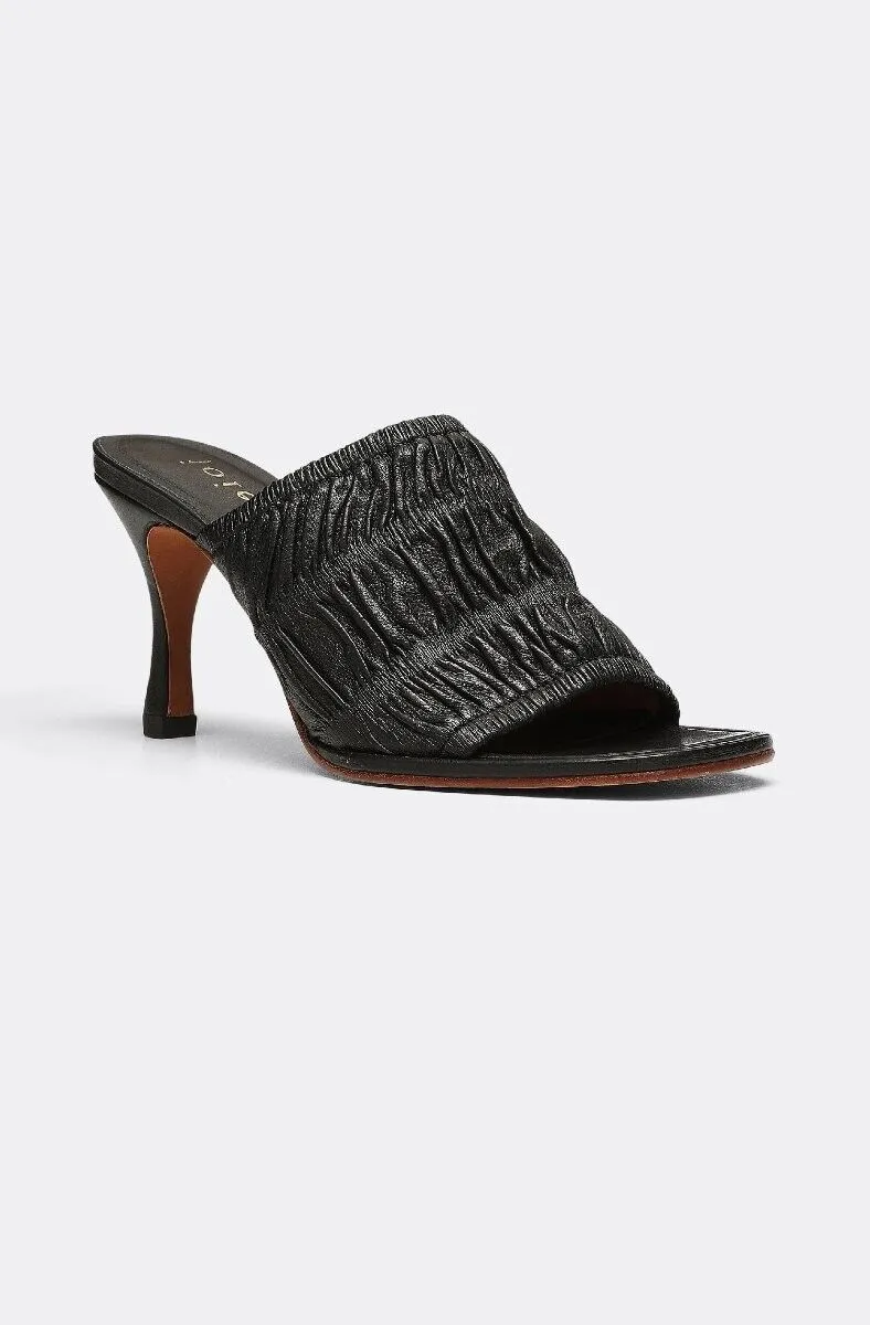 Joie Lisa Lisa08-Blk Mule Women's US 7.5 Black Ruched Leather High Heel FZP005 (Black,7.5)
